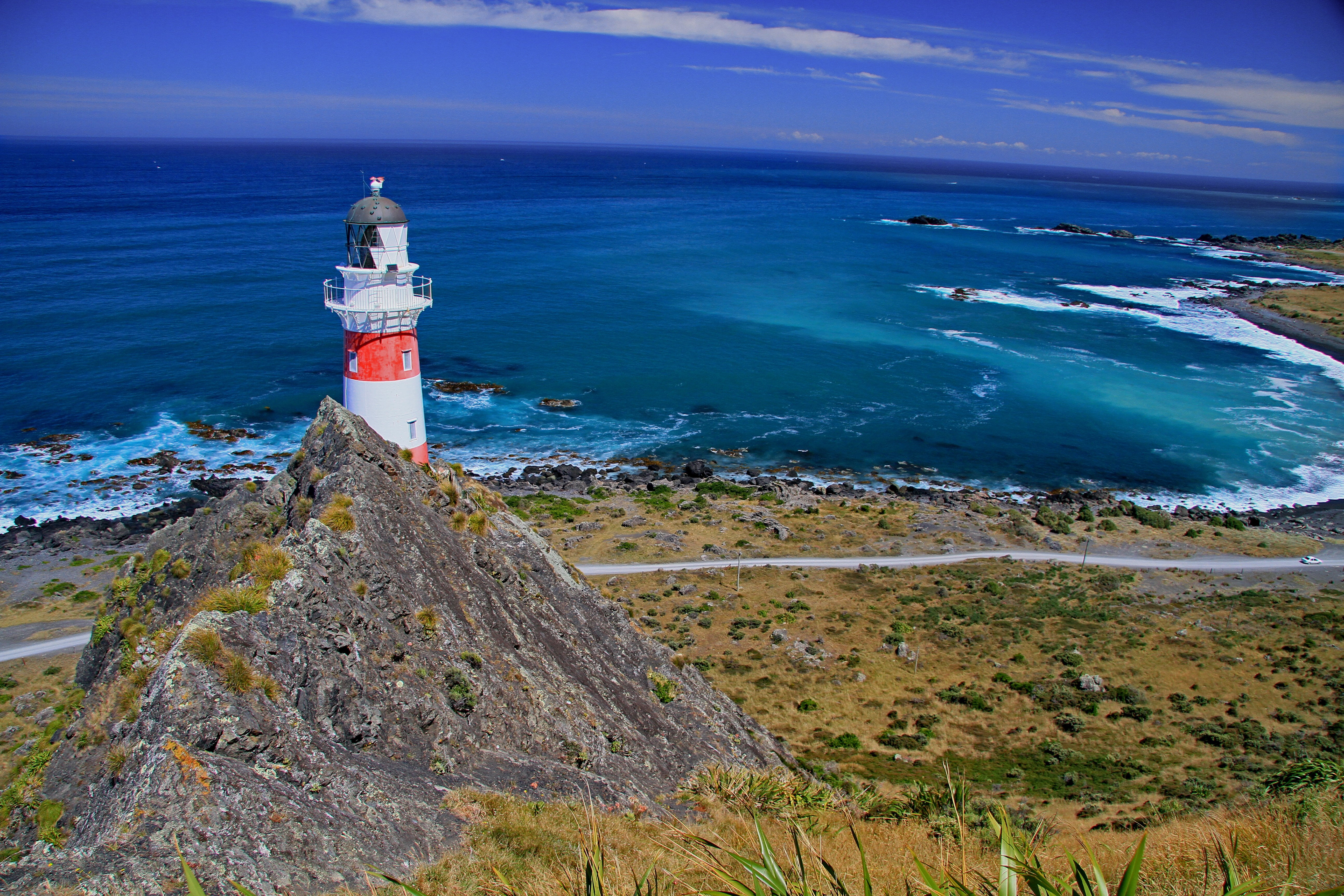 outdoors, guide, horizon over water, no people, beams, cape palliser lighthouse, scenics - nature, 5K, solid, sky, light, maritime, coast, shore, beacon, HD Wallpaper