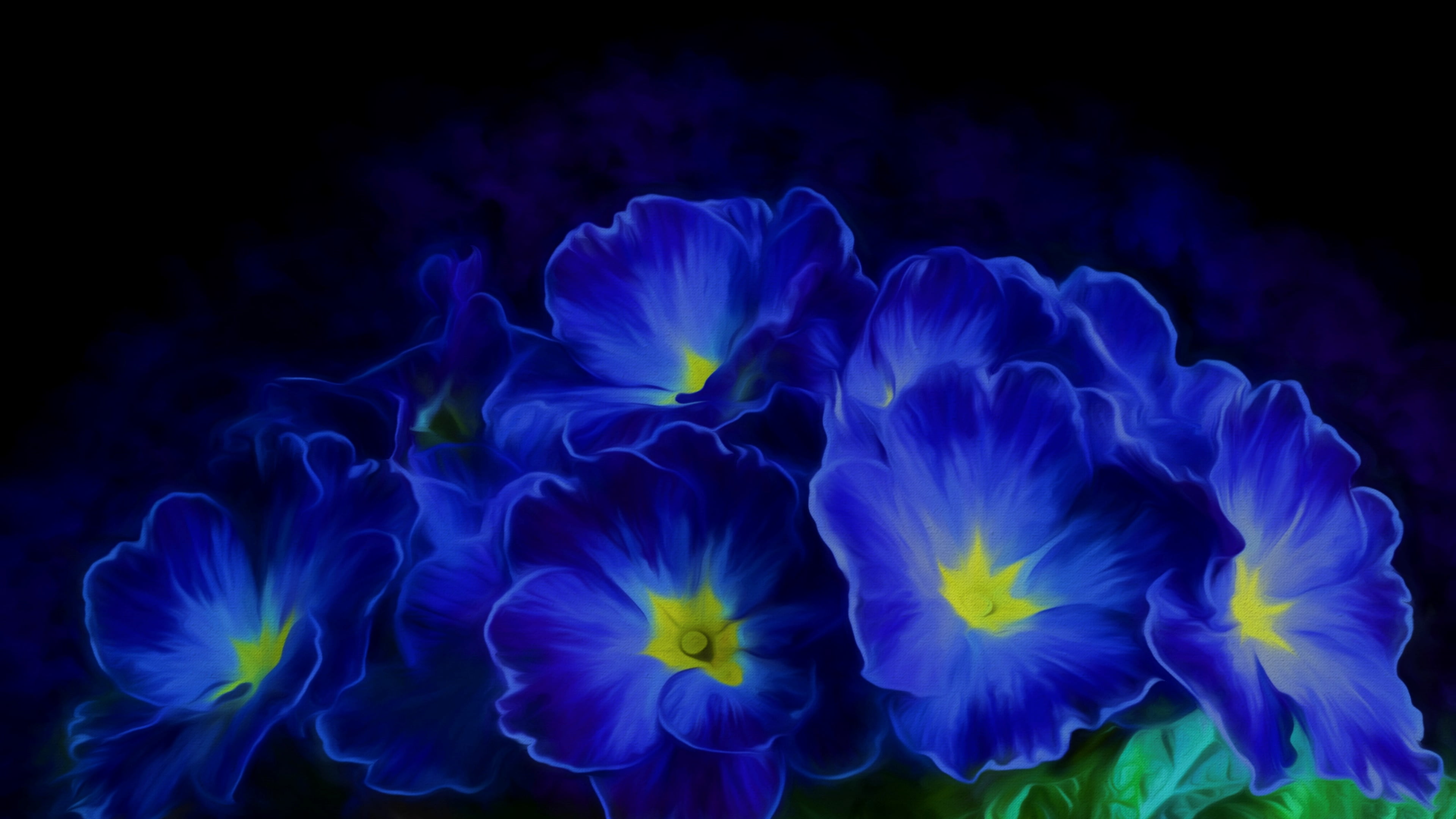 Blue Flower, Flower, Painting, Flowers, Primrose, 4K, HD Wallpaper