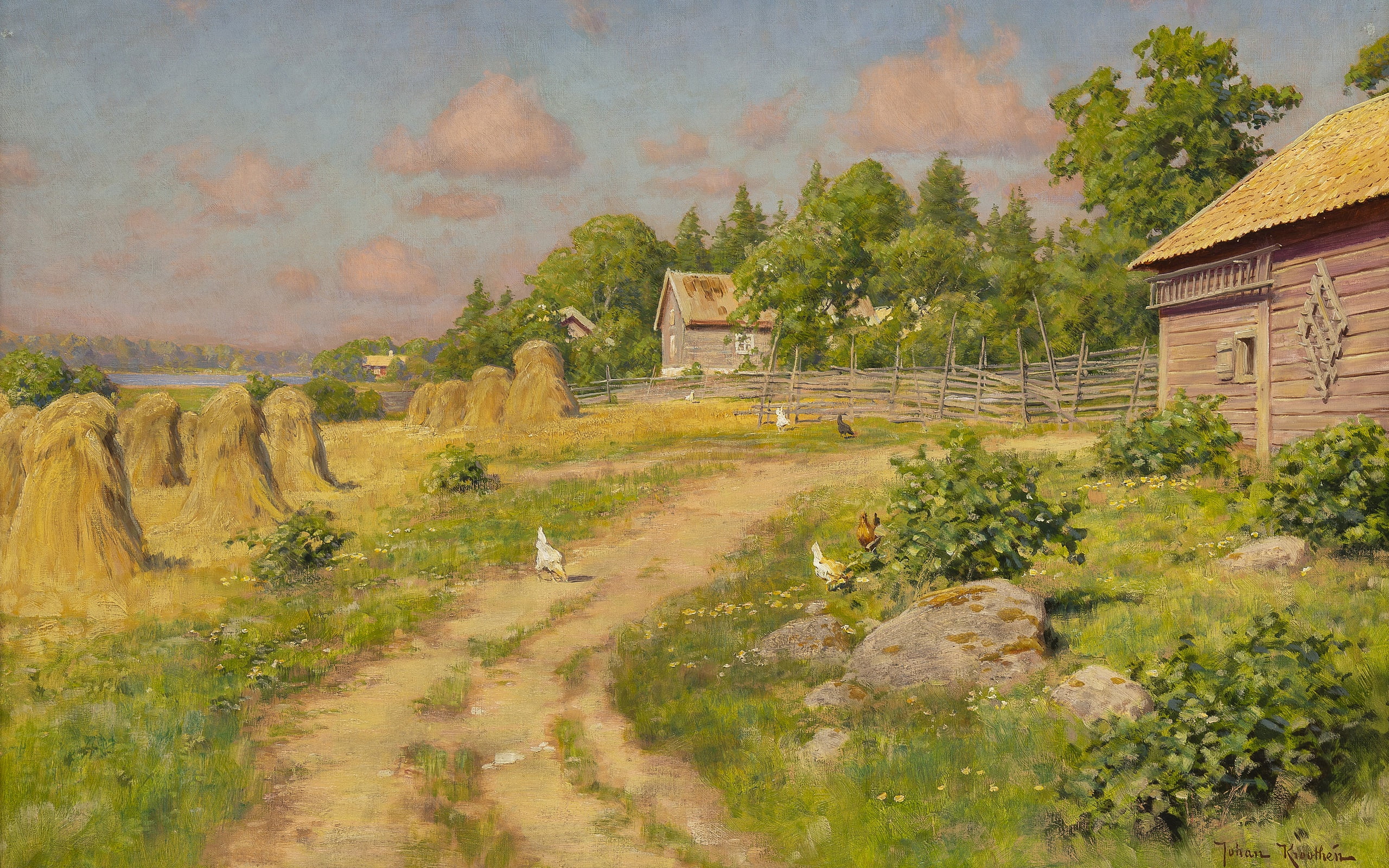 Johan Fredrik Krouthen, Swedish artist, Solar landscape, 2K, Johan Krouthen, oil on canvas, Johan Frederik Krowten, Swedish painter, Johan Krowten, Sunlit, HD Wallpaper