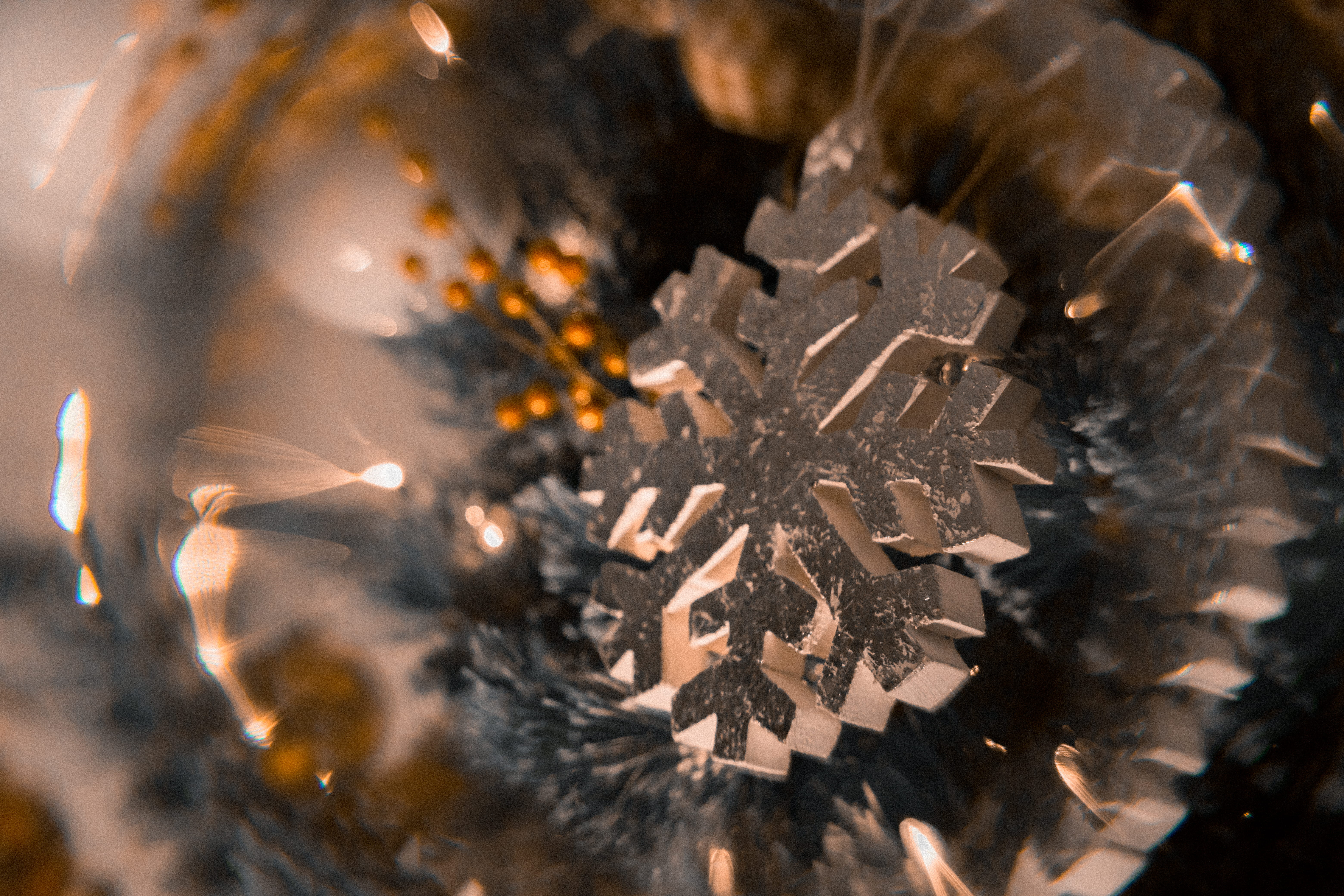 ornament, metal, close-up, decoration, tree, fire, light, tree decor, decor, large group of objects, holiday, selective focus, no people, nature, christmas tree, HD Wallpaper