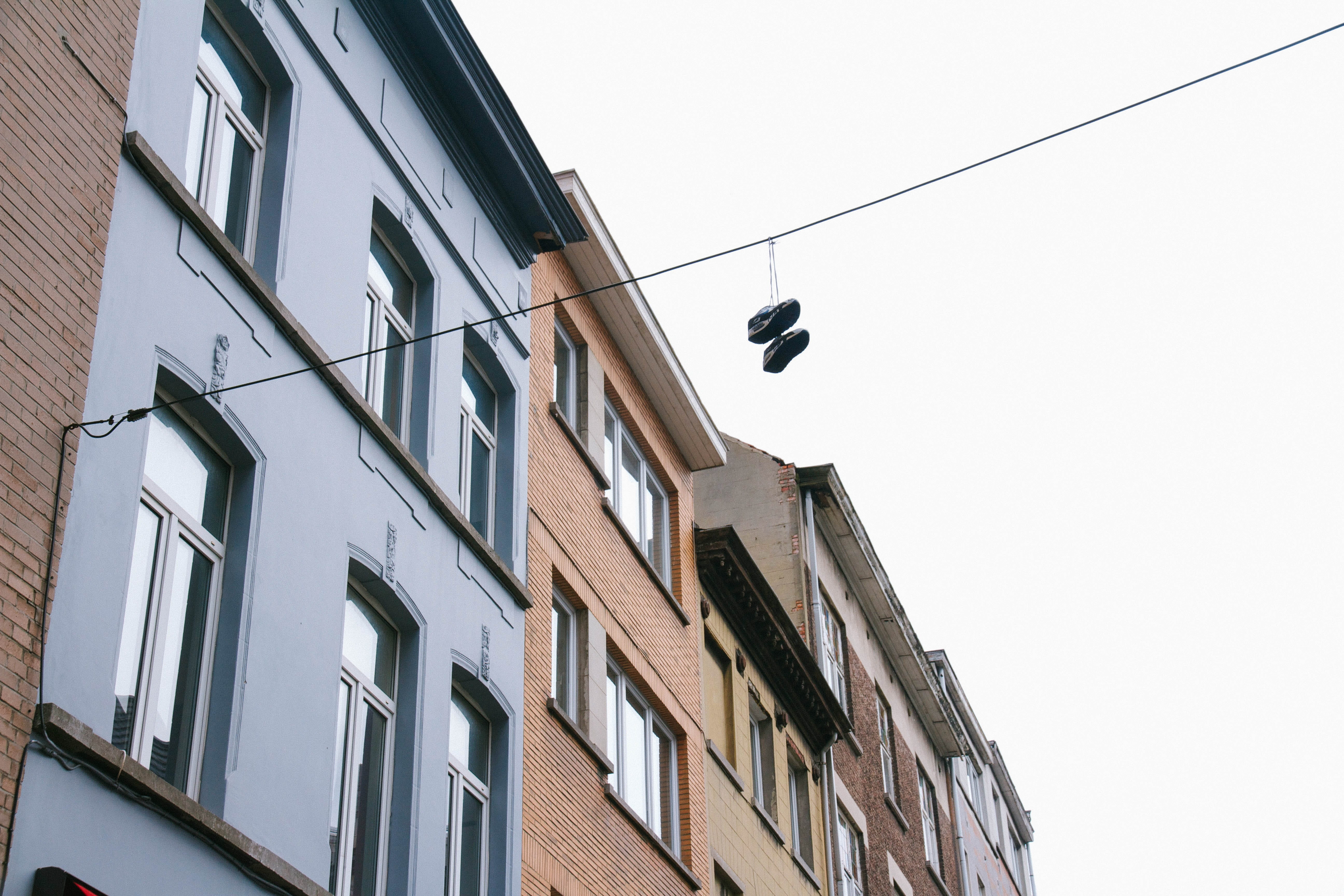 apartments, 5K, architecture, wire, day, vertebrate, lighting equipment, wall - building feature, residential district, clear sky, hanging, nature, cable, HD Wallpaper
