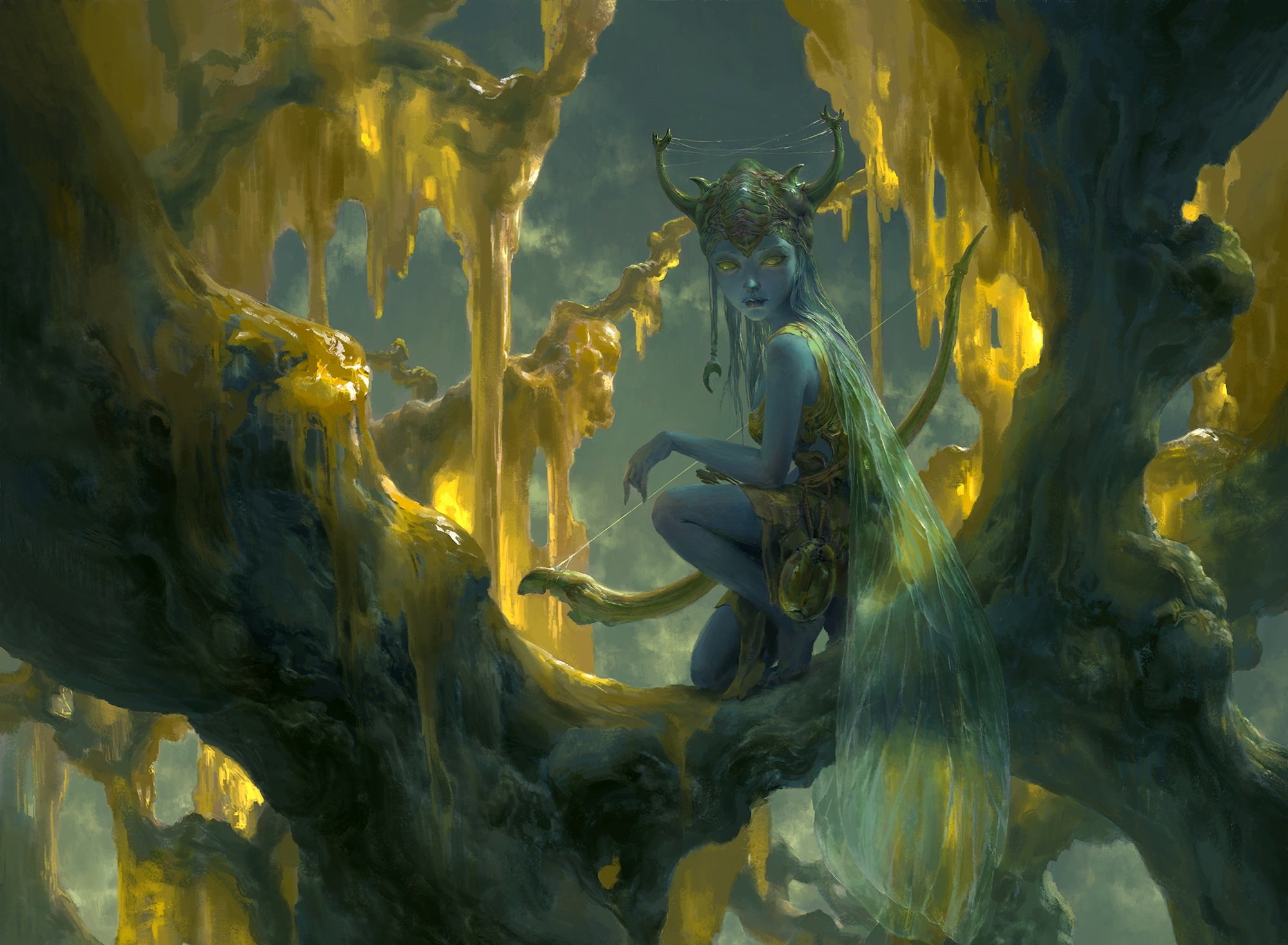 illustration, forest, art, phot, wings, arrows, female, fantasy, 1080P, Archer, ranger, elf, HD Wallpaper
