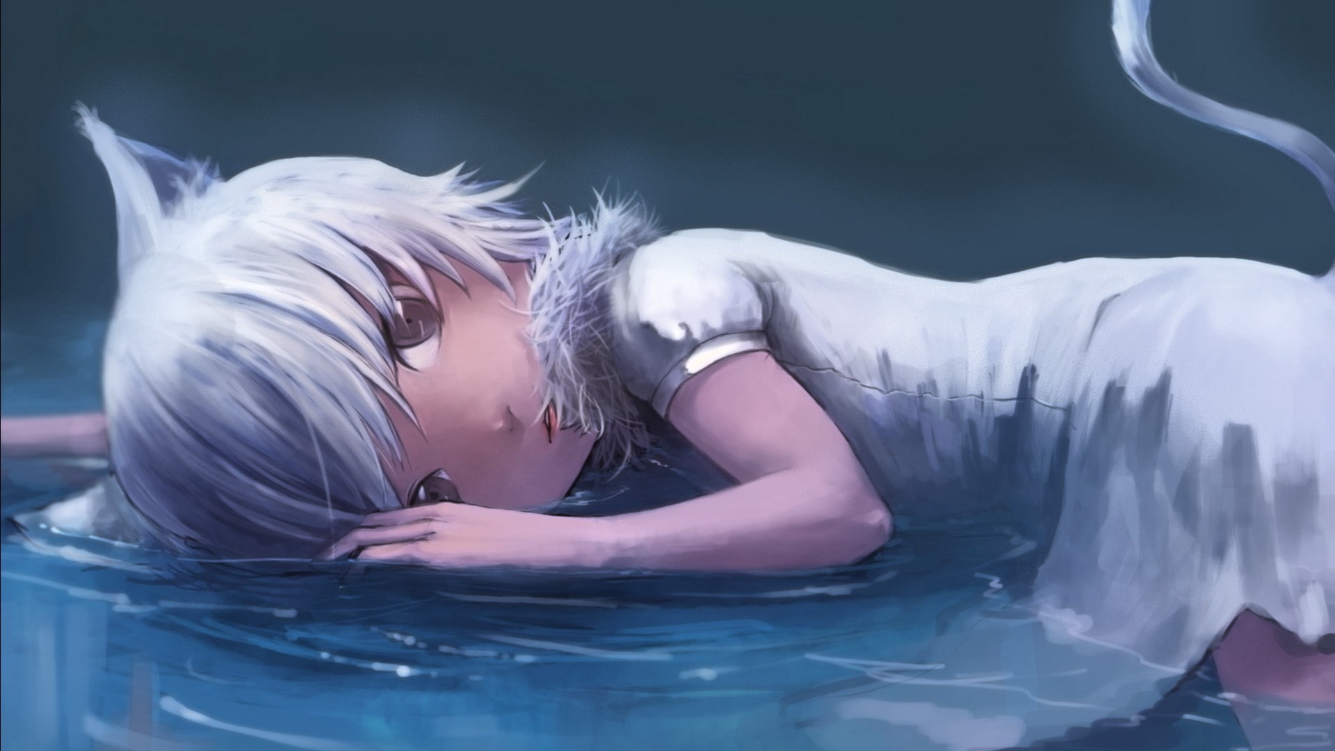 anime, drawing, 1080P, digital/artwork, catgirl, hd, HD Wallpaper