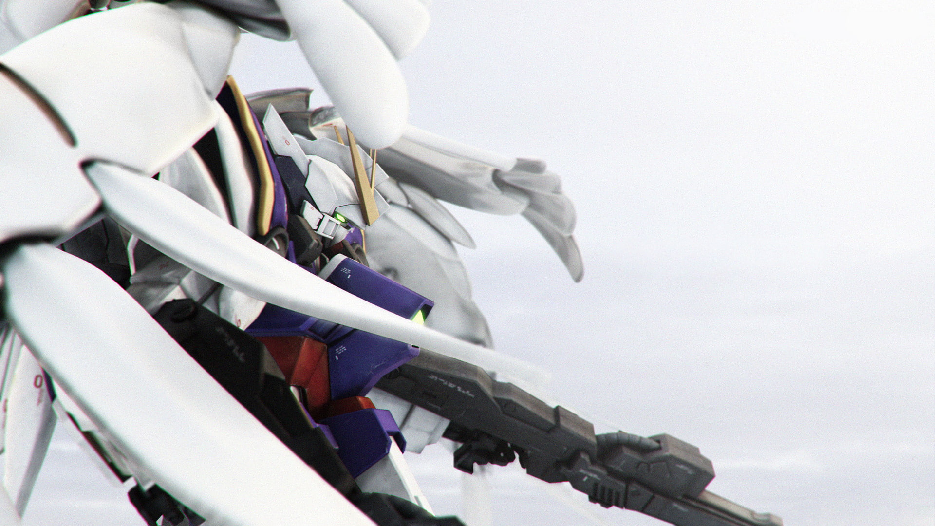 white, print, black, gundam, 1080P, purple, robot, cartoon/comic, anime, hd, HD Wallpaper