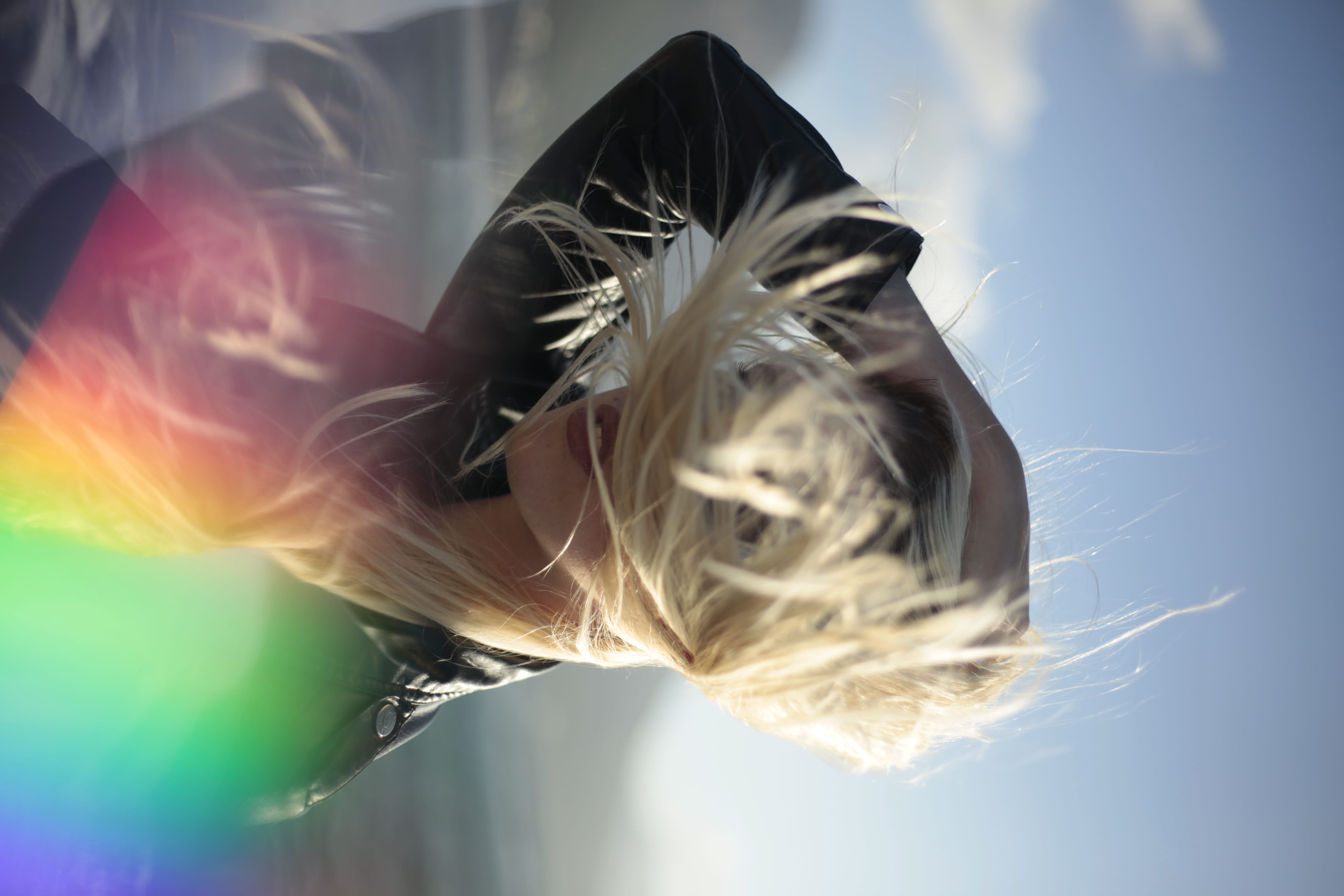 woman, black, long hair, adult, head, hairstyle, obscured face, wind, faceless, nature, portrait, cape town, 5K, south africa, hair, prism, leather jacket, HD Wallpaper