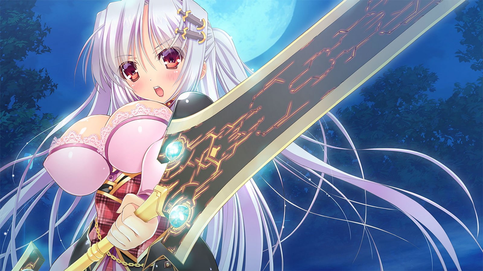 720P, long, tetsuya, hair, eyes, weapon, lumière, princess, prism, red, sword, game, tiana, gray, ohno, HD Wallpaper