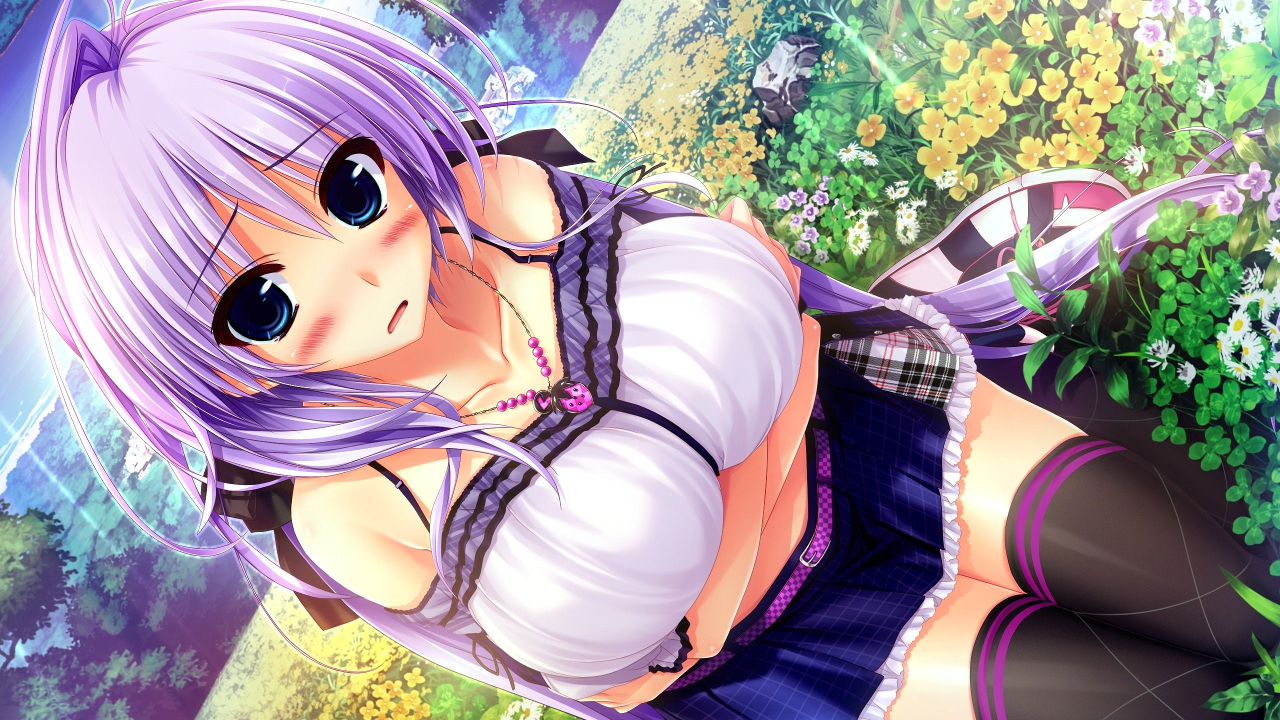 blush, ouka, game, hold, thighhighs, sakigake, hitoshi, oshiki, 2K, flowers, hoshizaki, generation, clochette, HD Wallpaper
