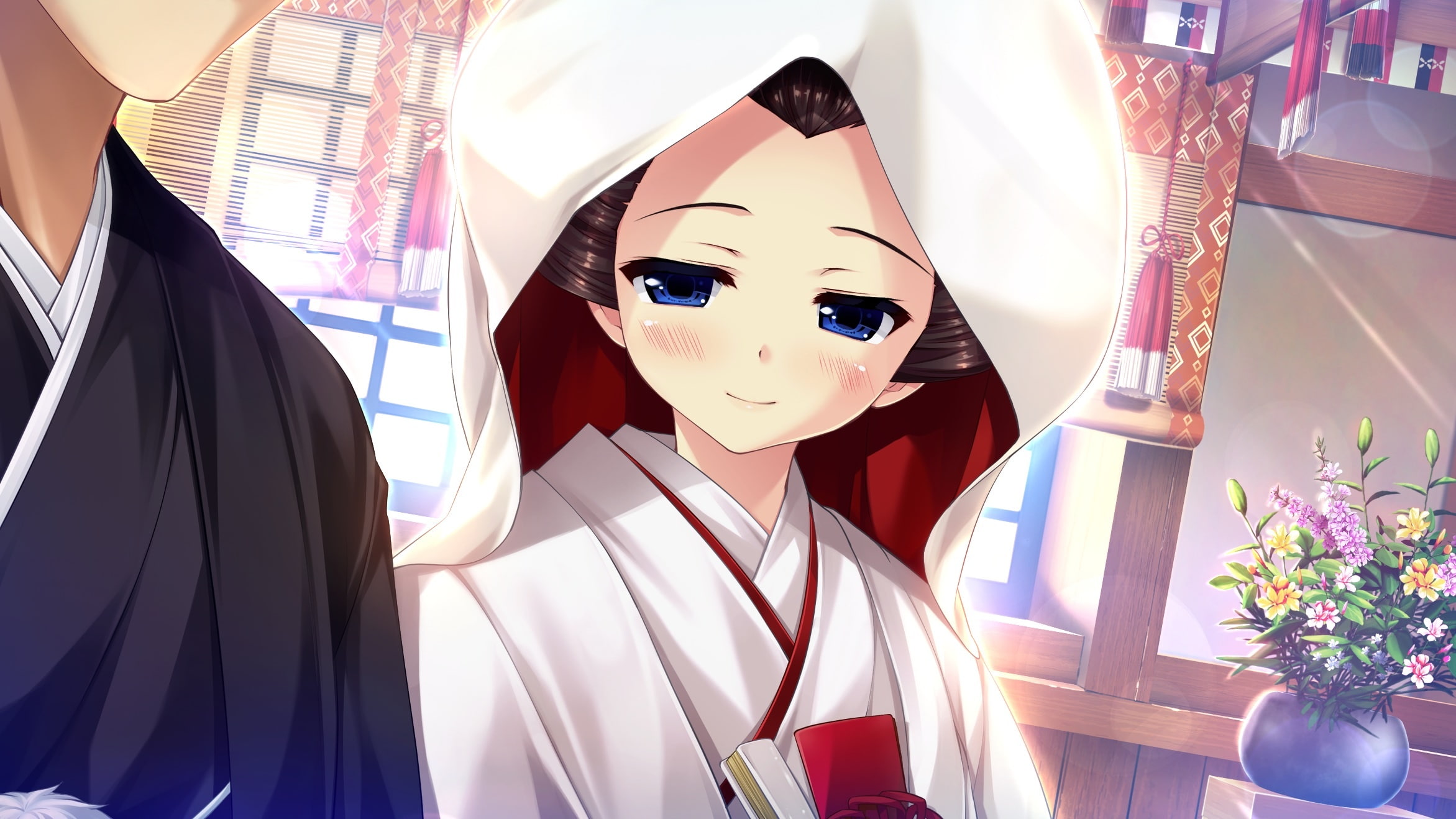 short, hoodie, konachan, shintaro, hair, fan, attire, com, eyes, kimono, blue, matsufusa, game, japanese, flowers, wedding, clothes, ema, male, clochette, HD Wallpaper