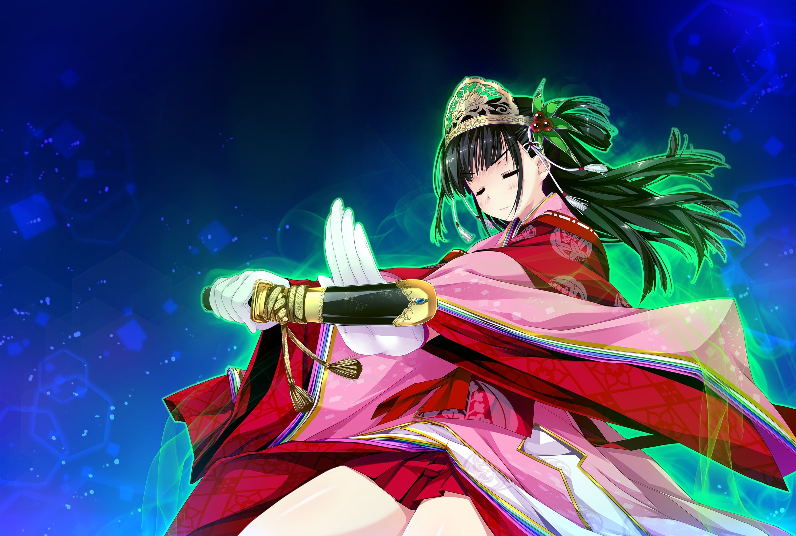 long, game, headdress, ni!, shintaro, konachan, haruru, gloves, clochette, weapon, yamagami, katana, blush, minamo, sword, 247192, com, miori, 2K, black, HD Wallpaper