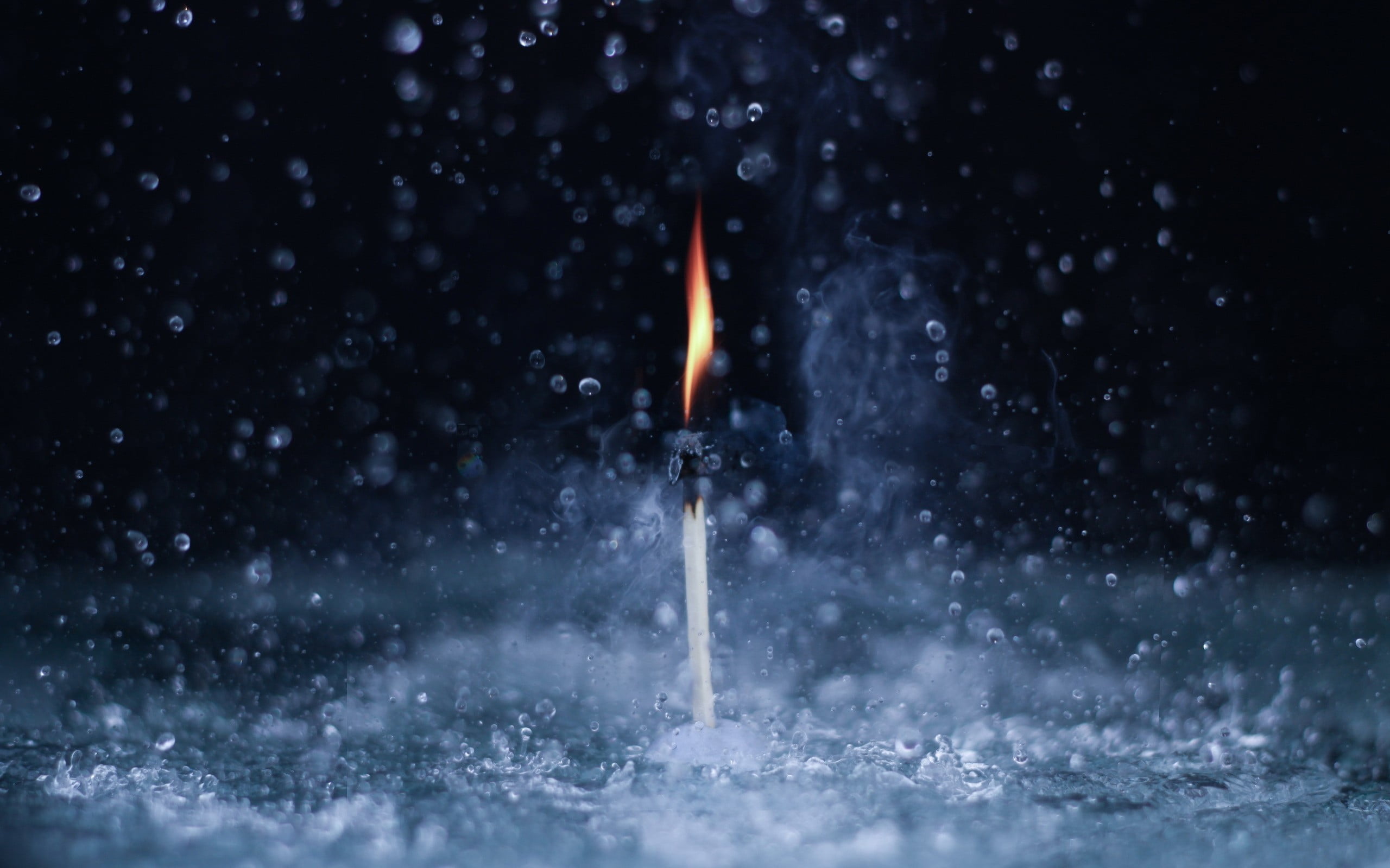 studio shot, black background, night, snow, water, white, blue, close-up, nature, backgrounds, motion, burning, indoors, matchstick, fire - Natural Phenomenon, HD Wallpaper