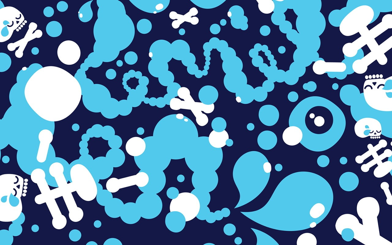 dots, skull, abstract, 720P, minimalism, light, white, bones, pattern, blue, illustration, HD Wallpaper