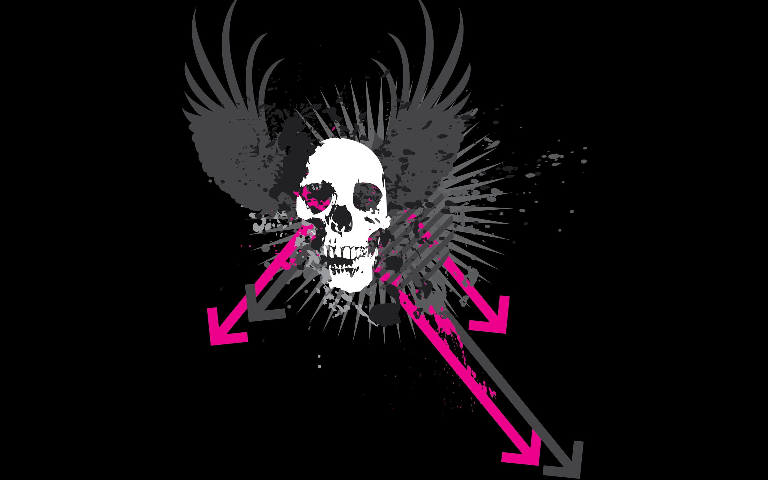 vector art, 2K, arrows (design), skull, grunge, black background, HD Wallpaper