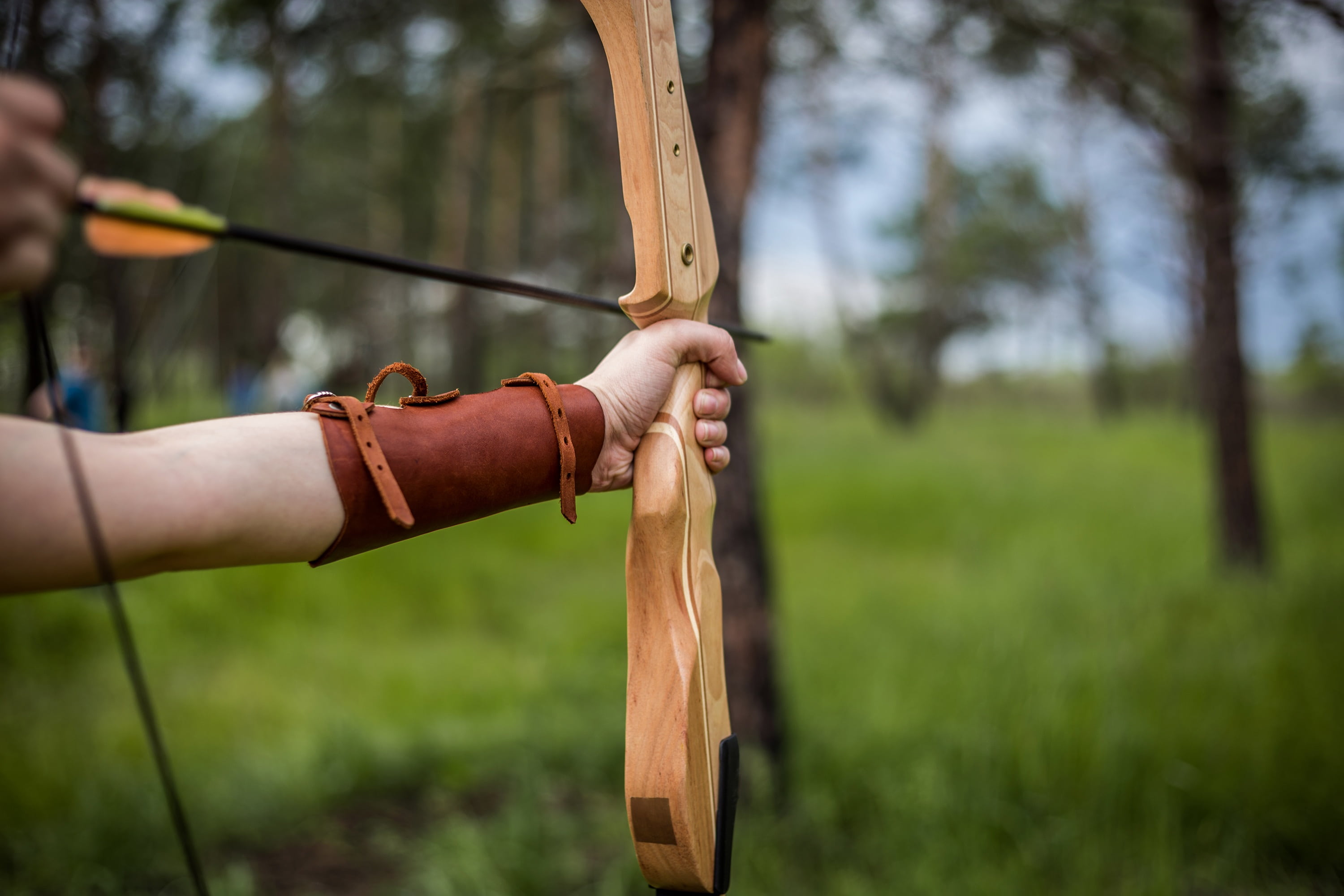sport, land, focus on foreground, grass, leather, aiming, accuracy, leisure activity, rope, one person, wood - material, tree, hitting, bracelet, forest, HD Wallpaper