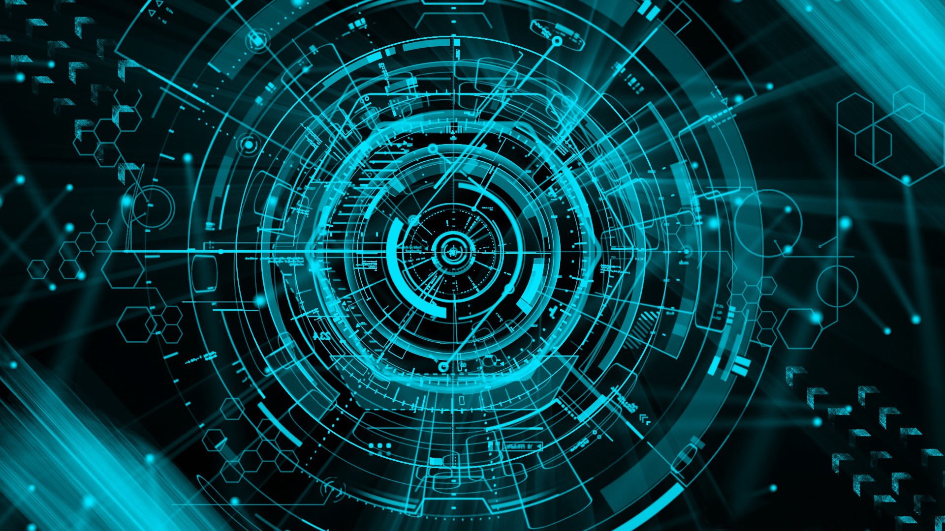 hexagon, apophysis, lines, futuristic, 1080P, Geometry, circle, glowing, tech, rendering, HD Wallpaper