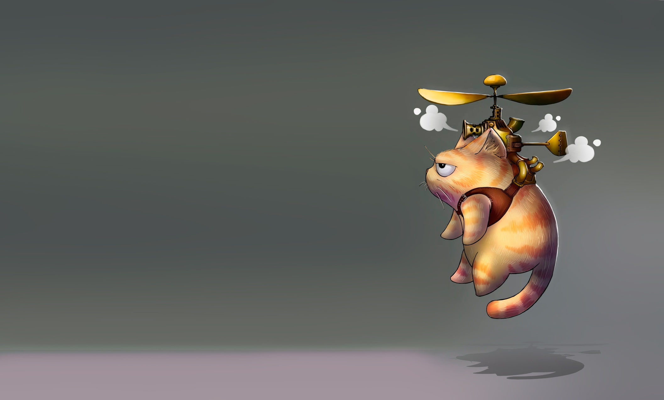 steampunk cats, cat, art, 1080P, propeller, minimalism, HD Wallpaper