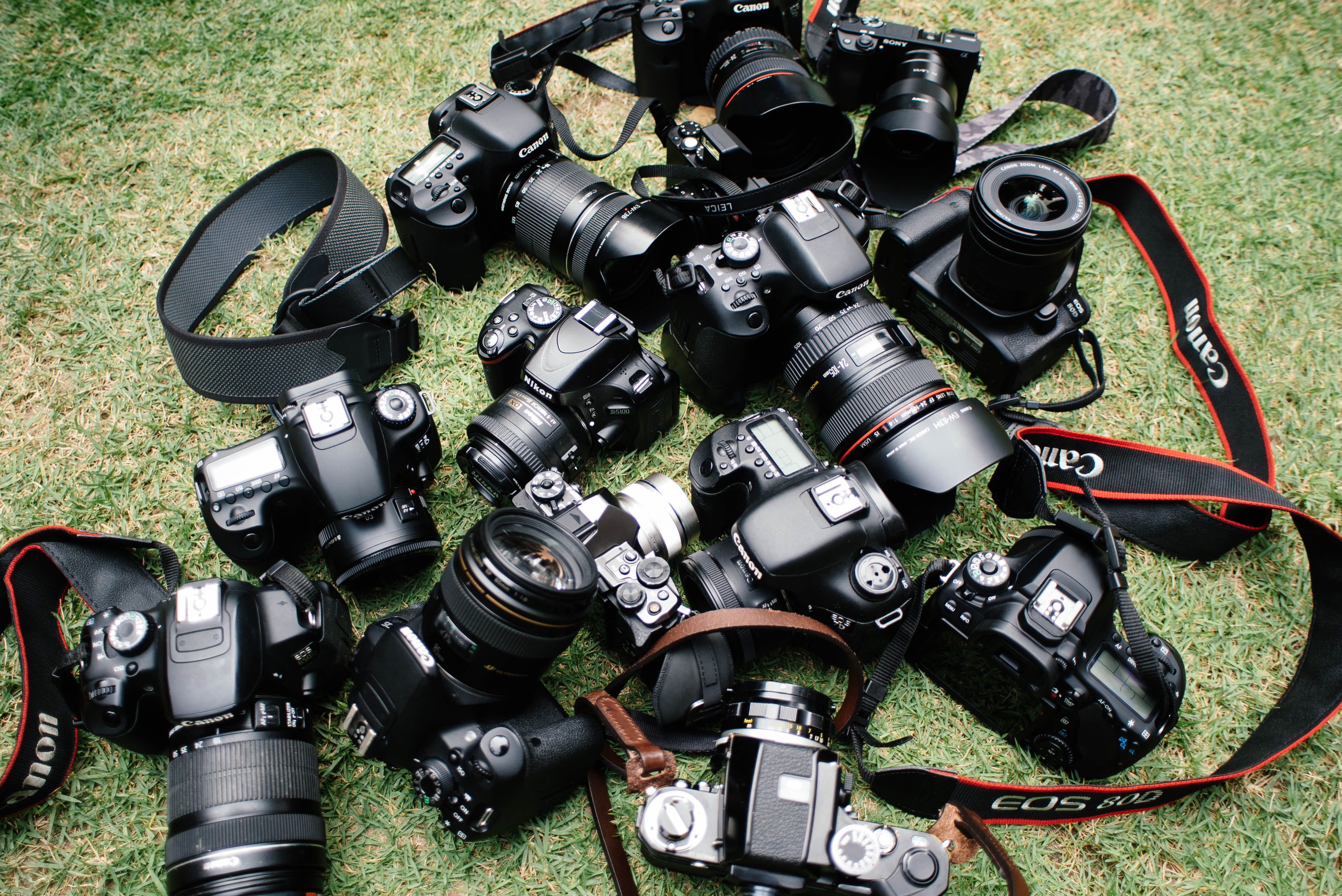 black color, day, camera - photographic equipment, connection, photography themes, canon, equipment, lens - optical instrument, digital camera, large group of objects, HD Wallpaper