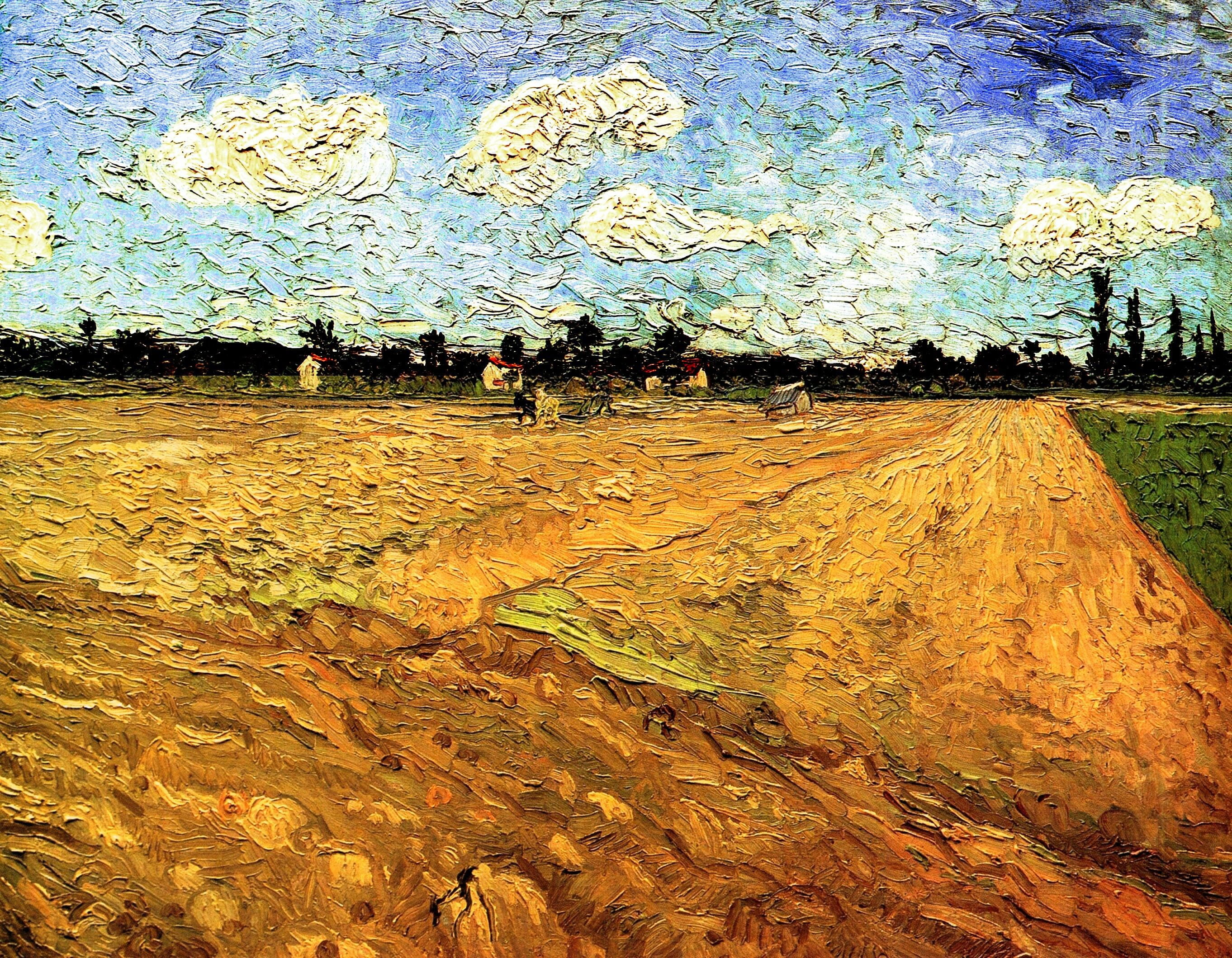 clouds, Vincent van Gogh, Ploughed Field, field for sowing, 2K, HD Wallpaper
