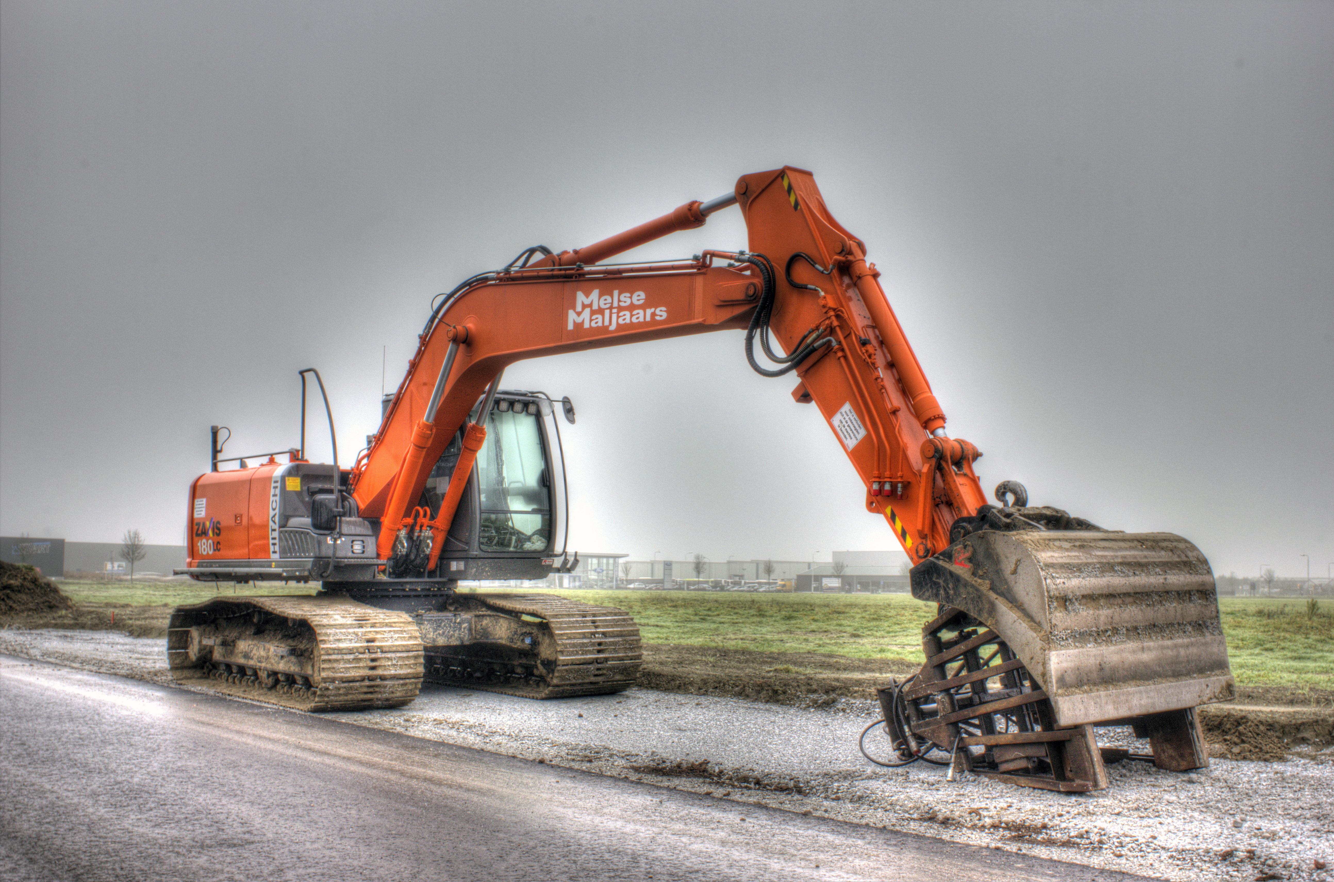 excavator, orange, 5K, hdr, construction, technique, HD Wallpaper