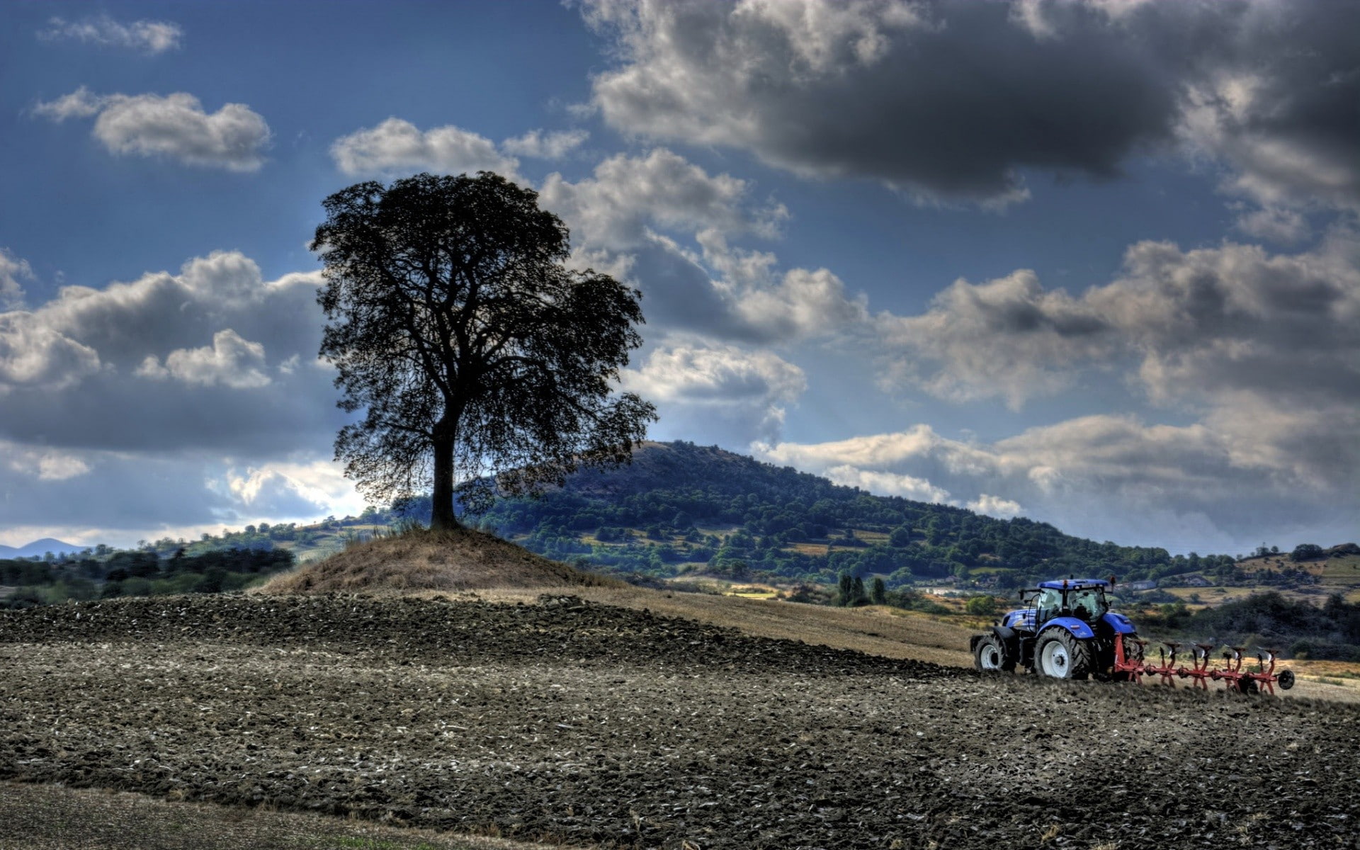 landscape, 1080P, tractors, field, HD Wallpaper
