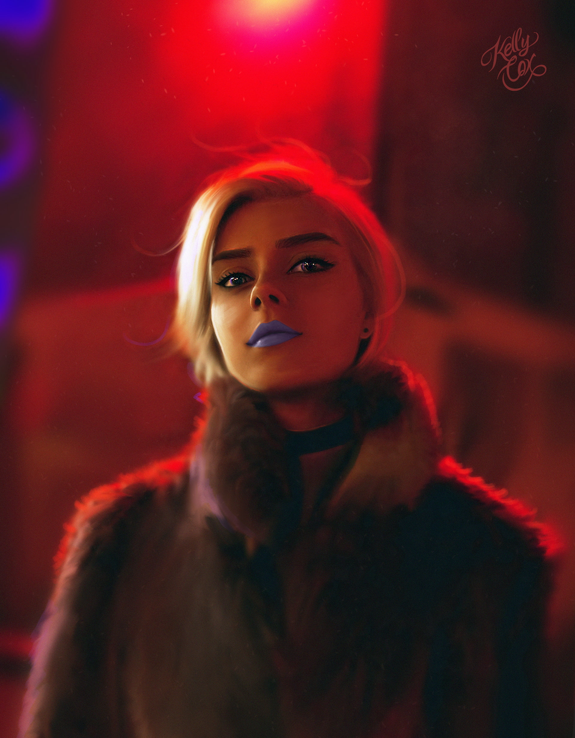 Kelly Cox, 1080P, digital art, women, long hair, neon, Phone HD Wallpaper