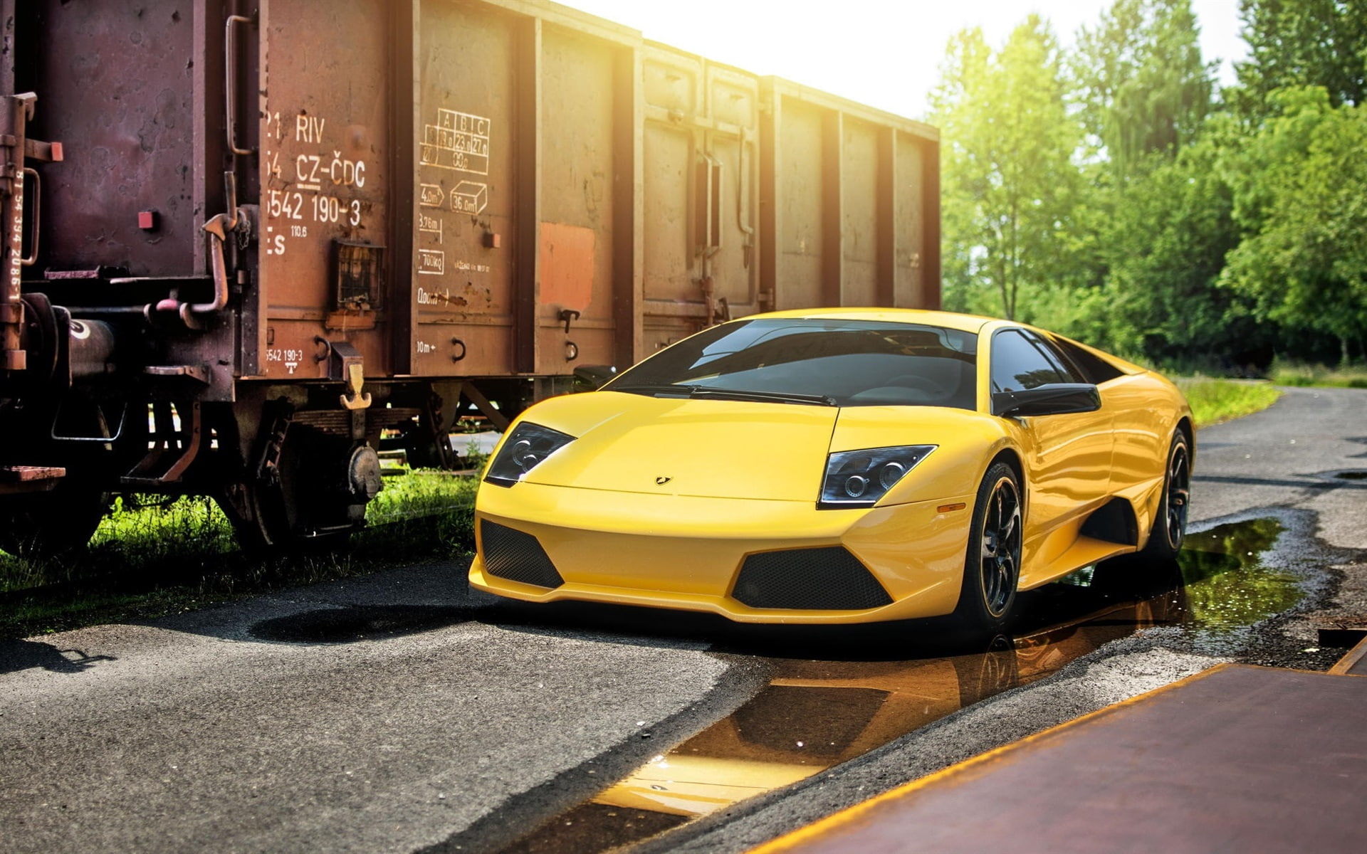 murcielago, Supercar, Yellow, 1080P, black, Train, Lamborghini, coupe, lp, HD Wallpaper