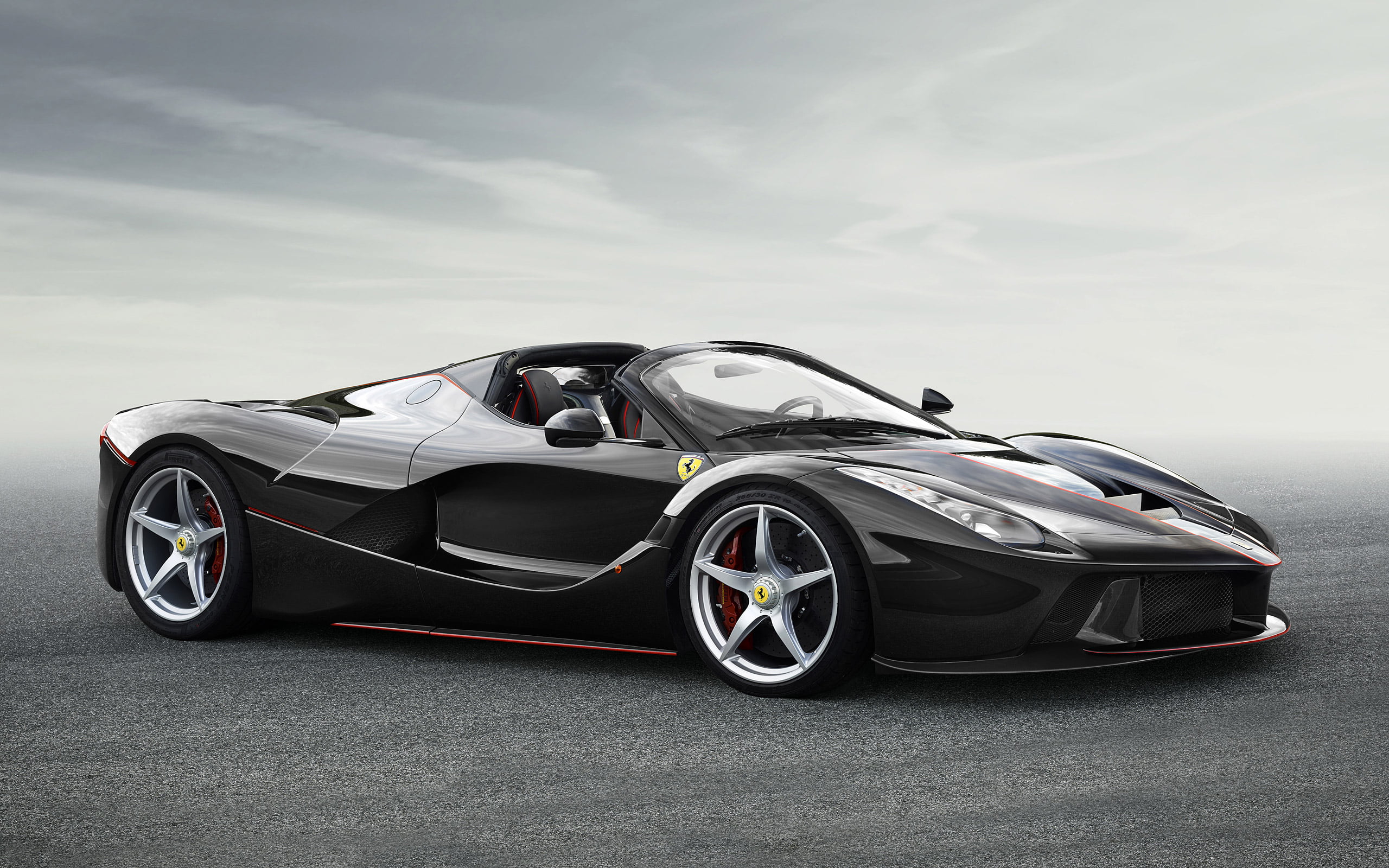 chrome, outdoors, Cars, cloud - sky, mode of transportation, transportation, motor vehicle, sky, car, luxury, wheel, 2K, racecar, speed, Ferrari, black color, HD Wallpaper