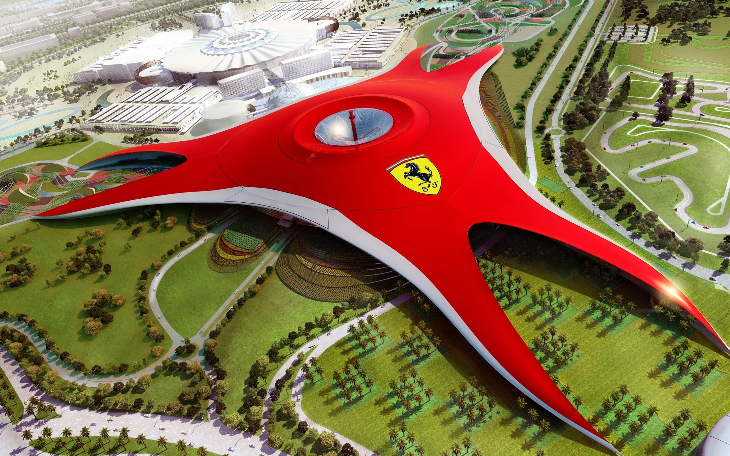 design, variation, 2K, metal, indoors, building, choice, Ferrari World, pattern, cityscape, multi colored, black, no people, representation, Abu Dhabi, HD Wallpaper