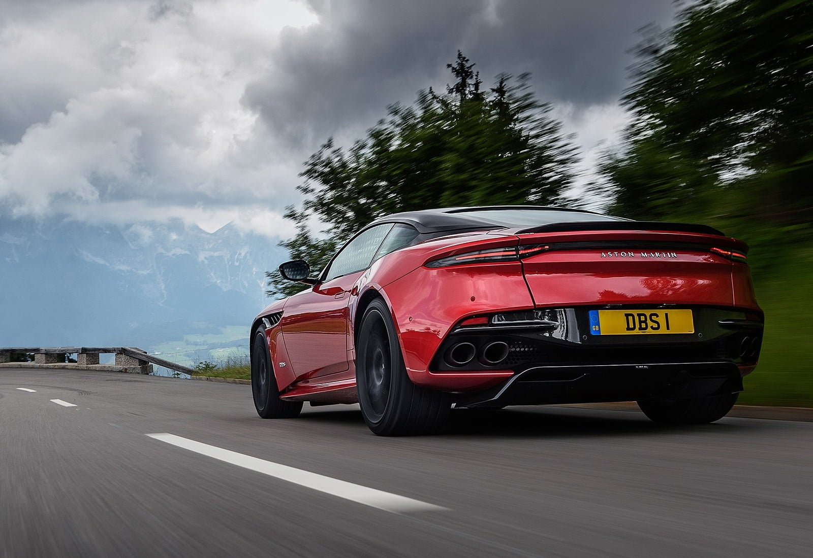 day, 720P, superleggera, motor vehicle, speed, red, no people, car, cloud - sky, tree, plant, luxury, dbs, land vehicle, nature, sports car, aston, wealth, HD Wallpaper