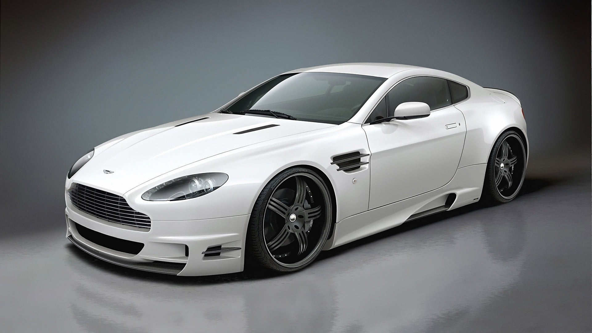 reflection, mode of transportation, wheel, car, mercedes, Aston Martin Vantage 17, sedan, studio shot, gray, benz, no people, speed, 1080P, silver colored, HD Wallpaper