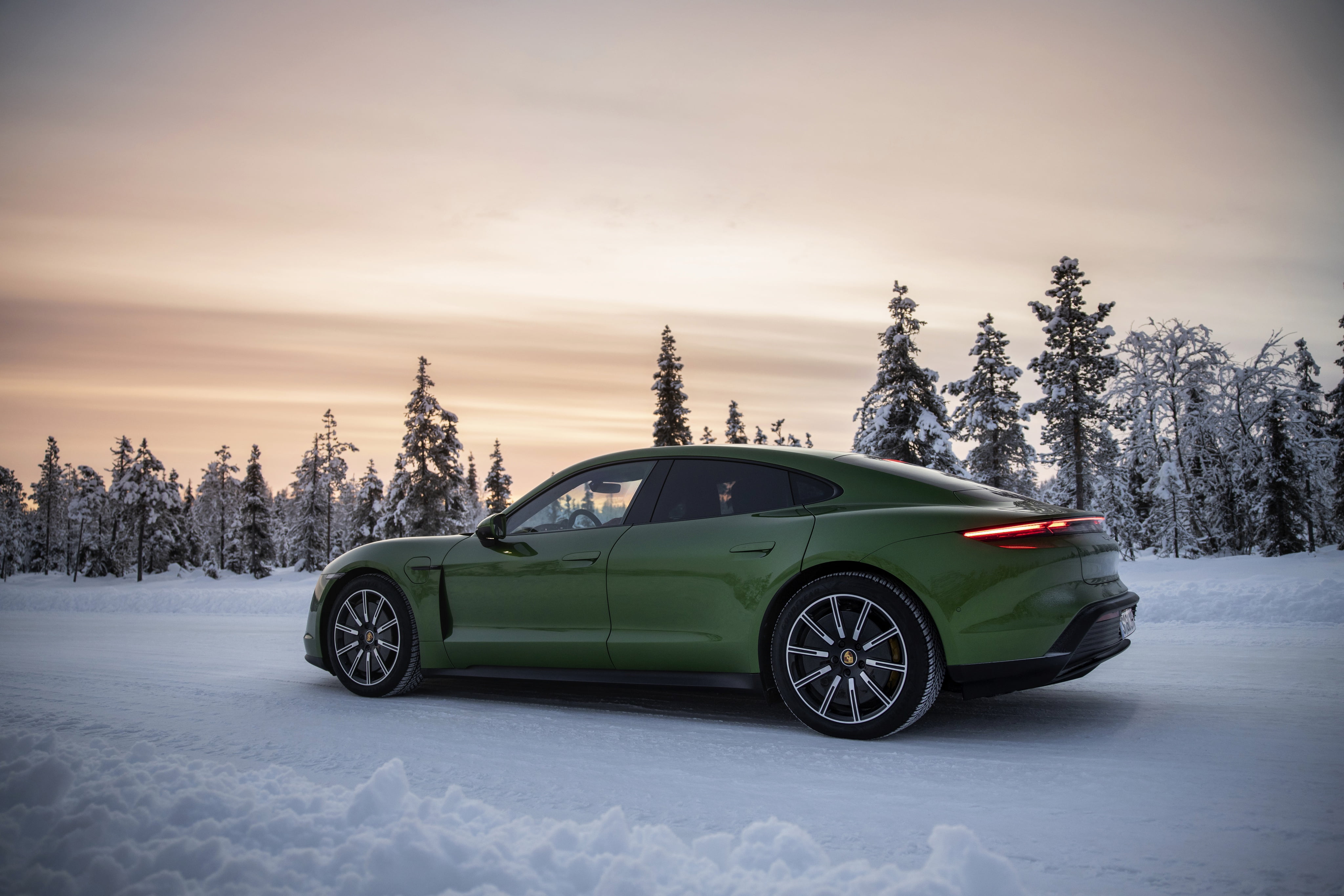 Porsche Taycan 4S, Winter, Vehicle, Snow, 4K, Sport Car, Porsche, Car, Green Car, HD Wallpaper