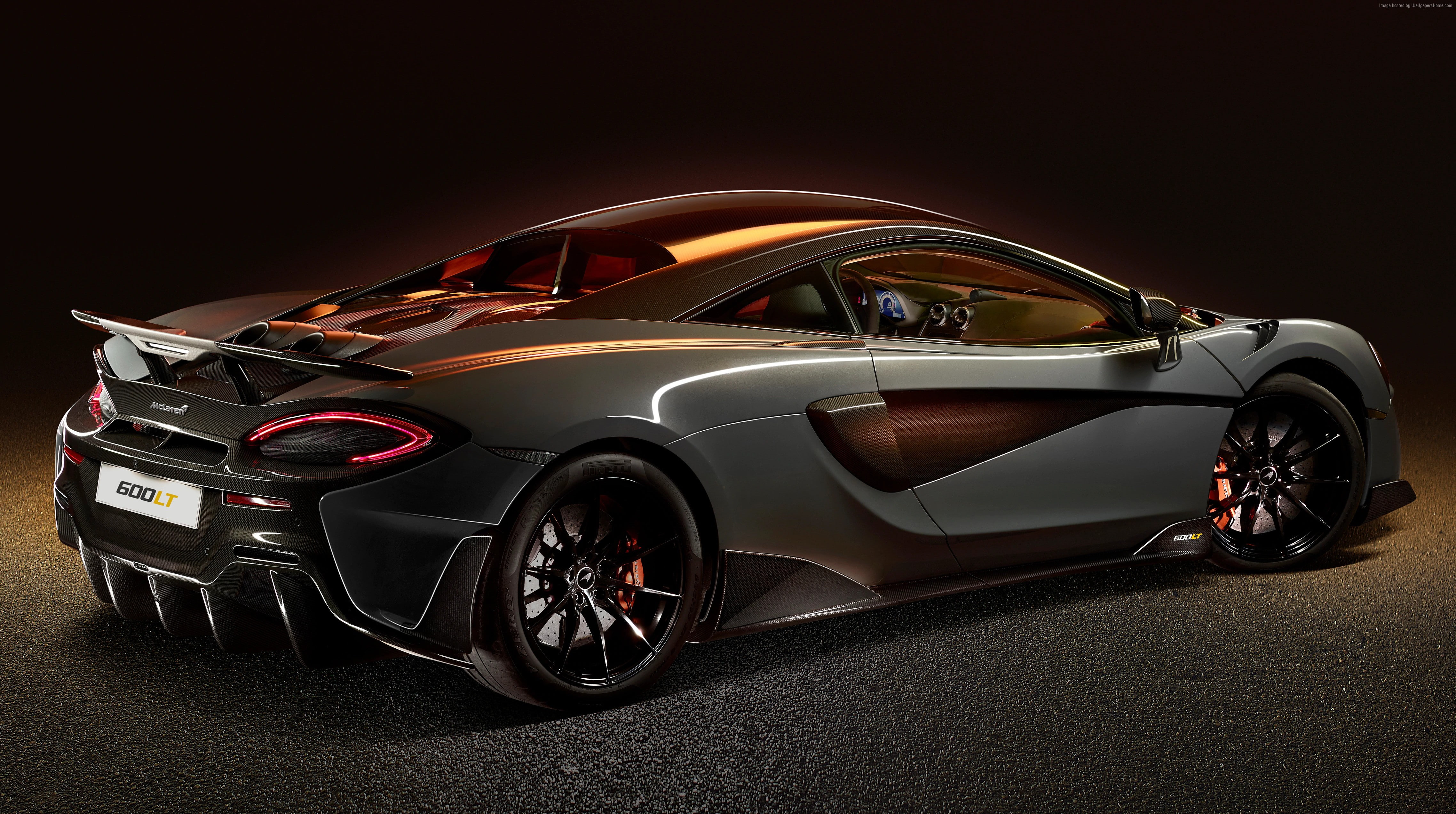 wheel, McLaren 600LT, 4K, competition, motor vehicle, night, indoors, speed, chrome, black background, car, 2019 Cars, illuminated, sports car, red, studio shot, HD Wallpaper