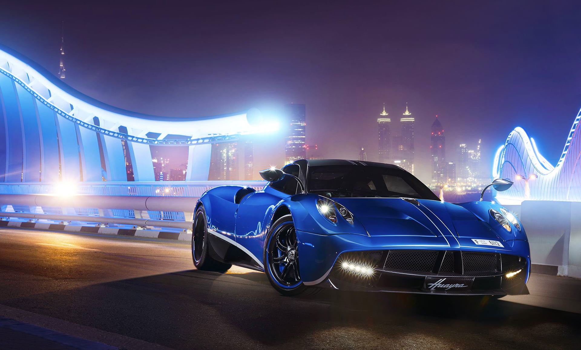 supercar, concept Car, architecture, traffic, speed, performance, car, illuminated, night, mode of transportation, nightlife, mode of Transport, city, pagani, HD Wallpaper