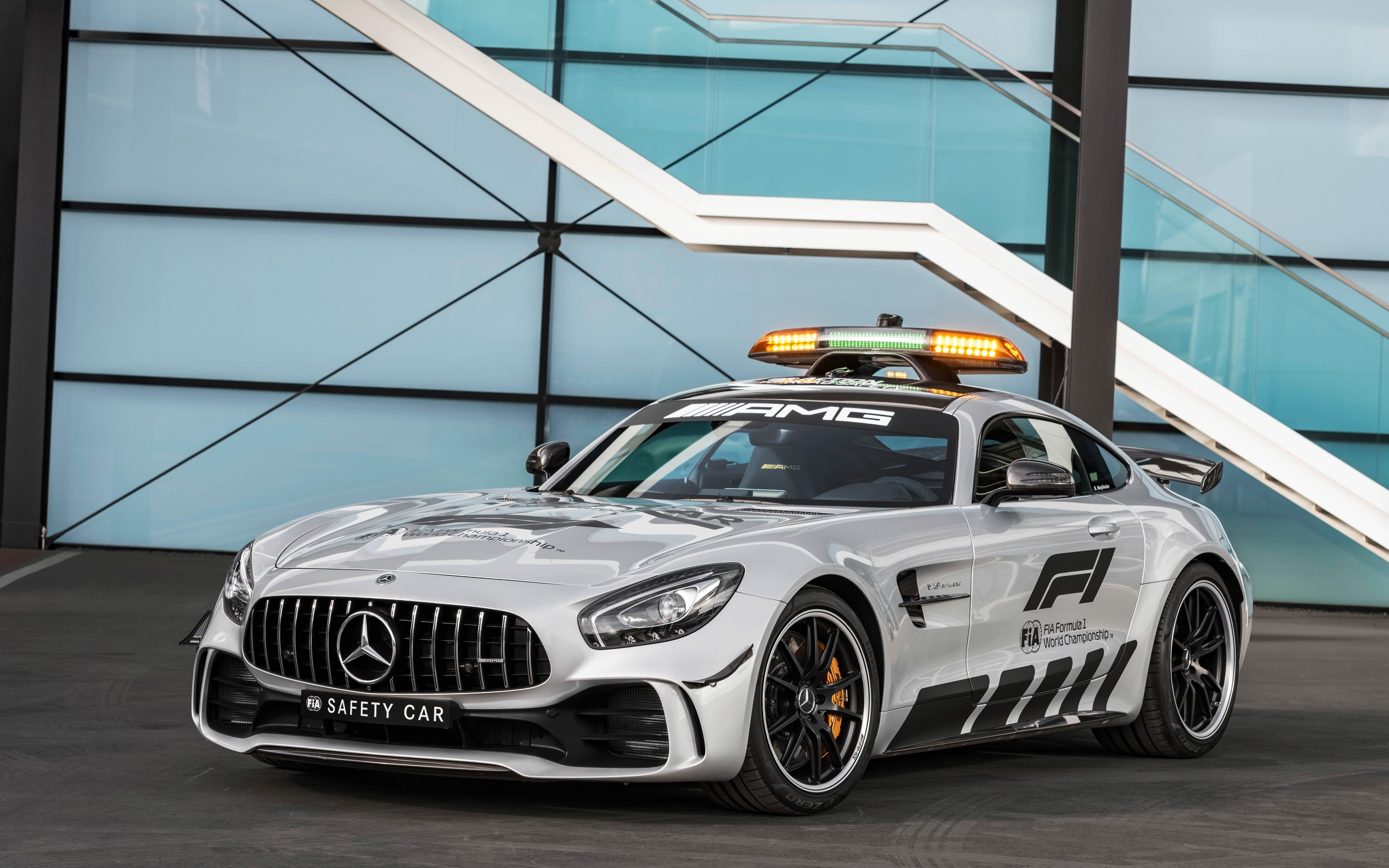4K, mode of transportation, safety, outdoors, mercedes-amg, white color, formula, emergency, city, vintage car, car, 2018, silver colored, race, luxury, HD Wallpaper