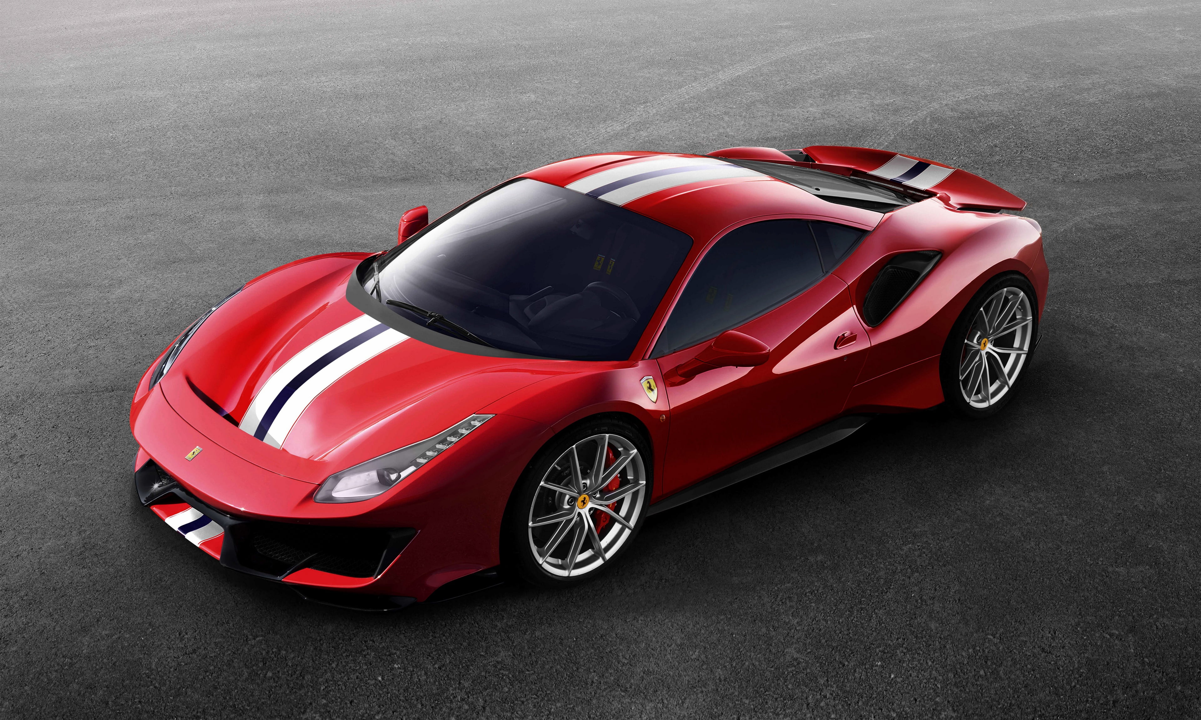 red, V8 twin turbo, 488 Pista, 2019, 4K, Ferrari, gray asphalt, HD Wallpaper