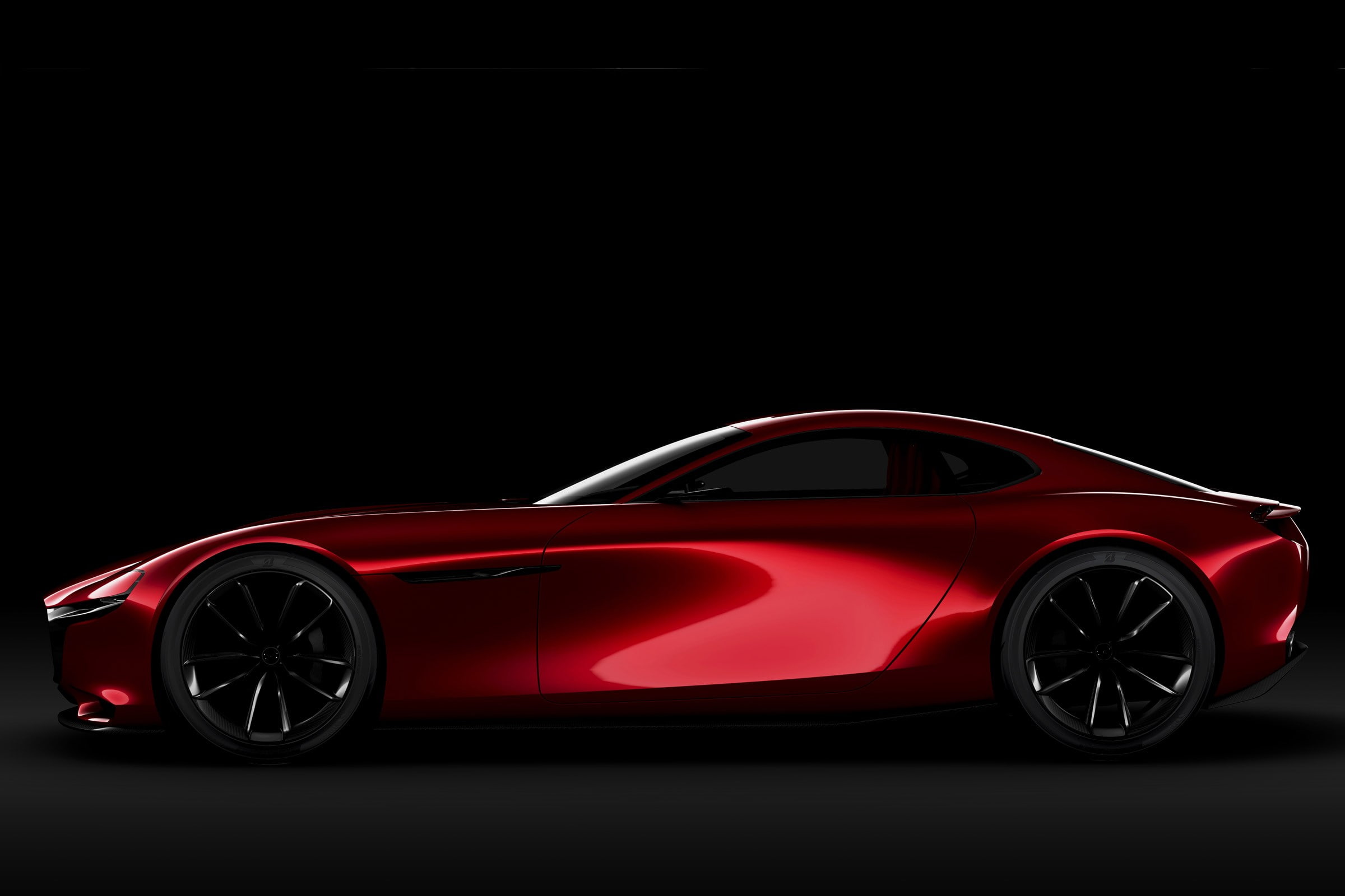 Mazda, luxury, shiny, Super Car, roadster, modern, red, Mazda RX Vision, night, Concept Cars, tire, silver colored, speed, wealth, transportation, Japanese, HD Wallpaper