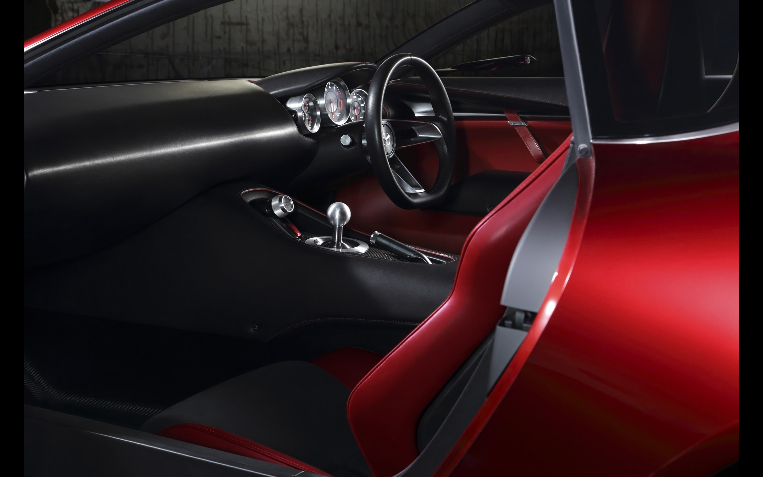 car, luxury, shiny, vision, sports car, red, concept, mazda, retro styled, land vehicle, outdoors, side view, rx, transportation, modern, reflection, motor vehicle, HD Wallpaper