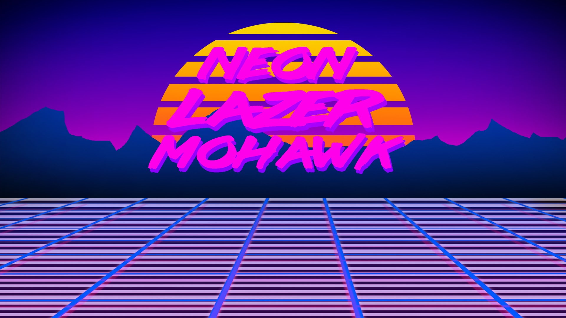 robot, text, retro games, 1980s, colorful, Sun, Neon Lazer Mohawk, sunset, grid, 1080P, digital art, HD Wallpaper
