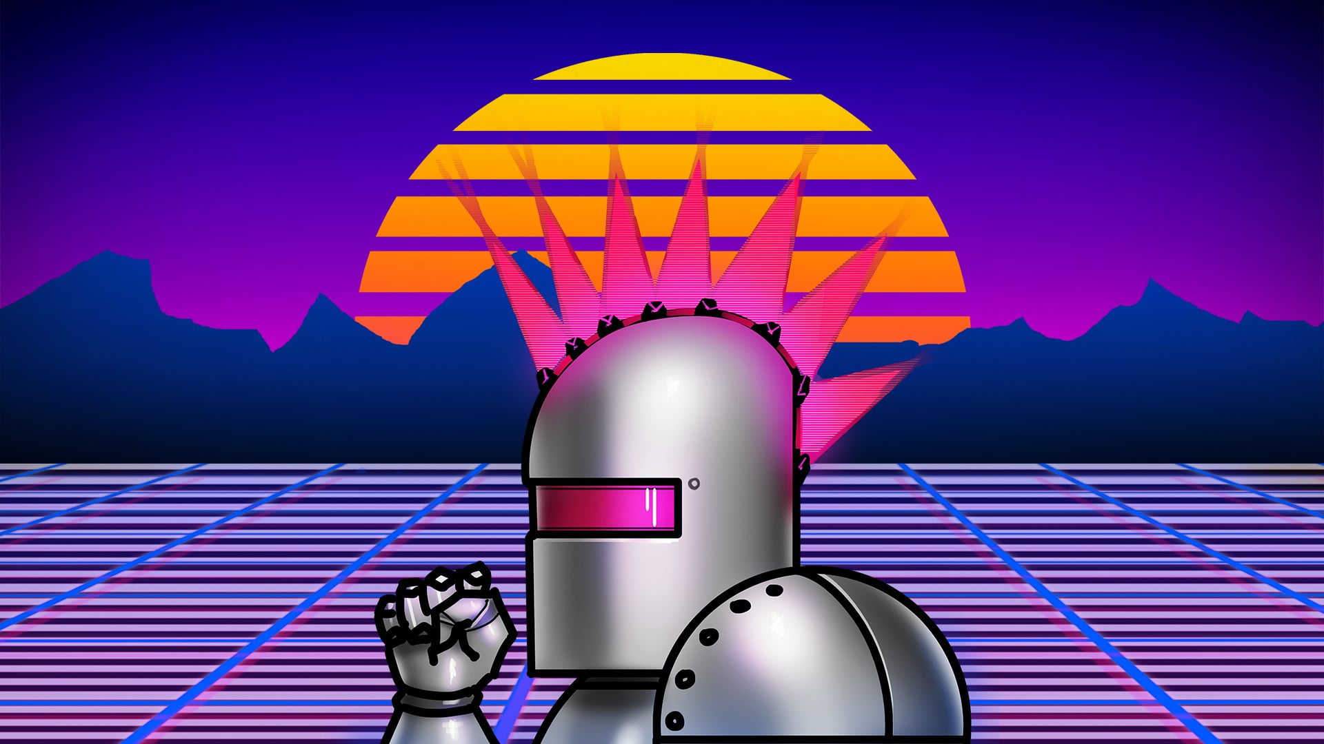 Sun, outdoors, metal, architecture, retro games, technology, multi colored, modern, no people, knight, purple, built structure, building exterior, nature, HD Wallpaper