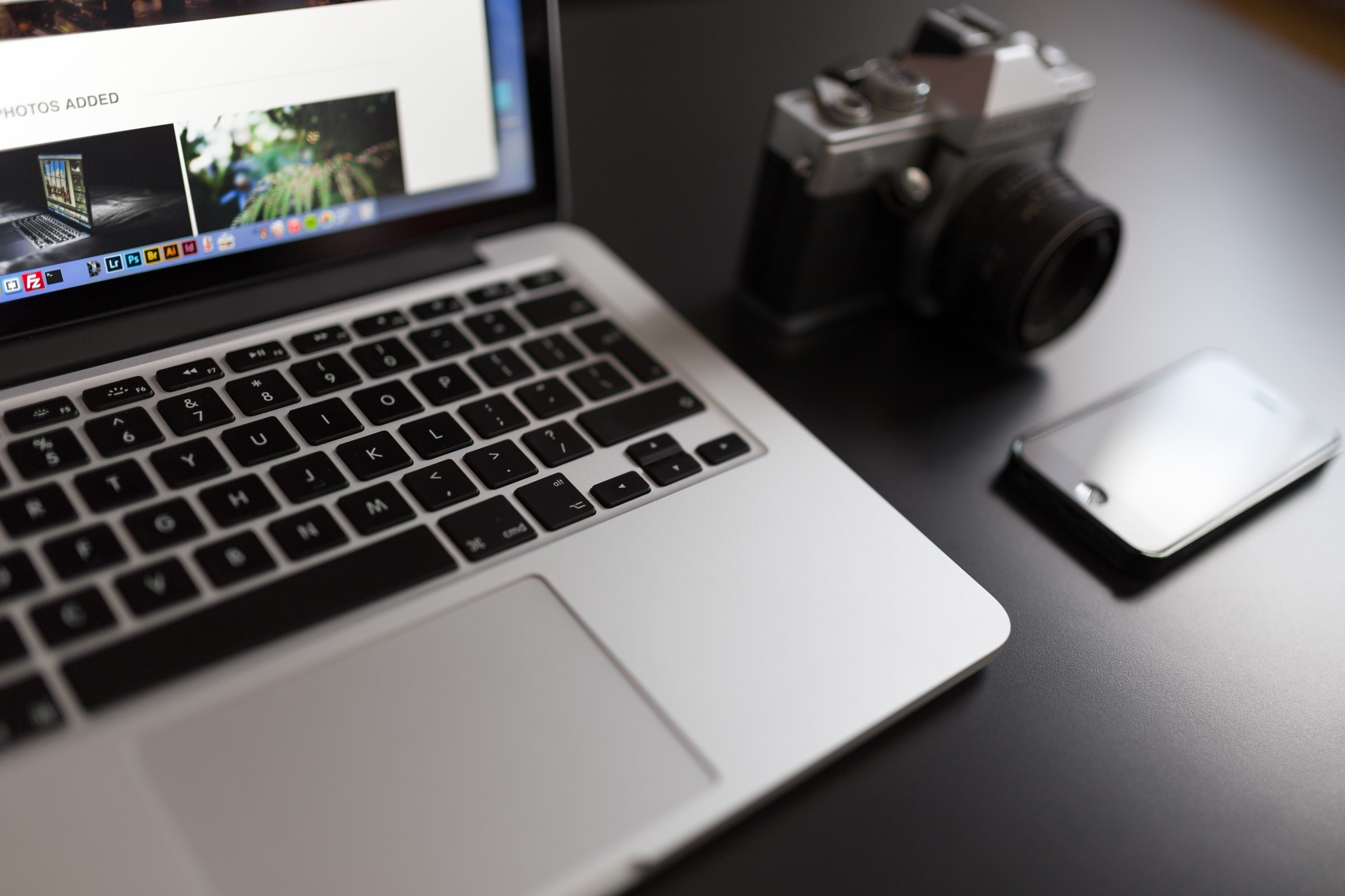 black and gray, 5K, portable information device, technology, office, camera - photographic equipment, connection, communication, business, black, keyboard, HD Wallpaper