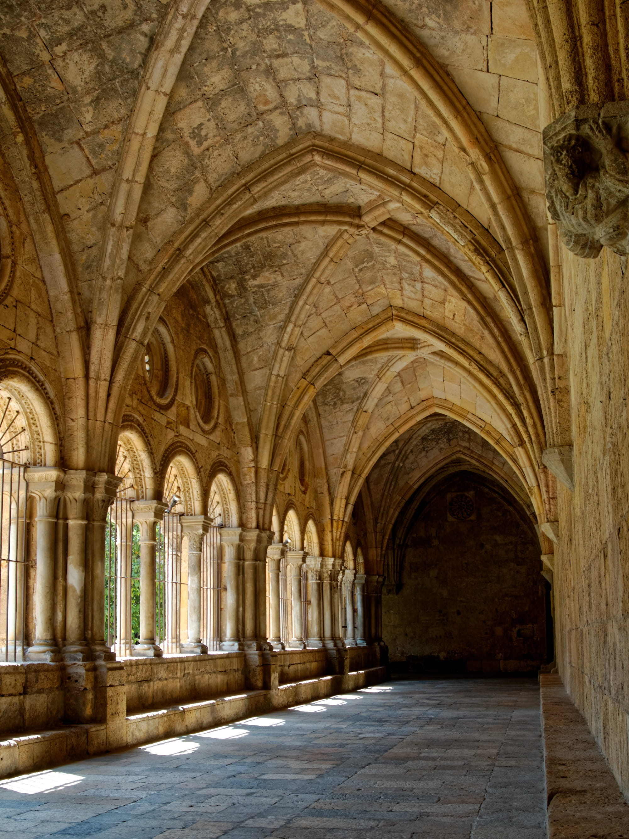 catalonia, architecture, old, tarragona, history, abbey, gothic style, arcade, no people, 2K, day, built structure, rhaeto romanic, ceiling, corridor, Phone HD Wallpaper
