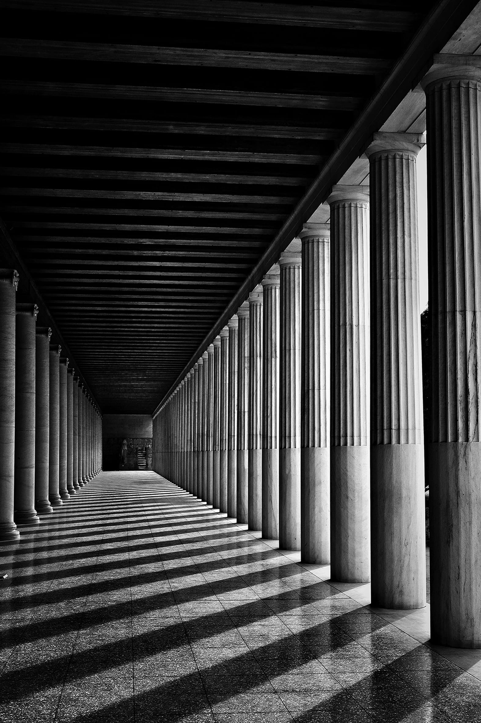 day, colonnade, indoors, ceiling, arcade, corridor, in a row, no people, shadow, sunlight, architecture, building, athina, diminishing perspective, built structure, Phone HD Wallpaper