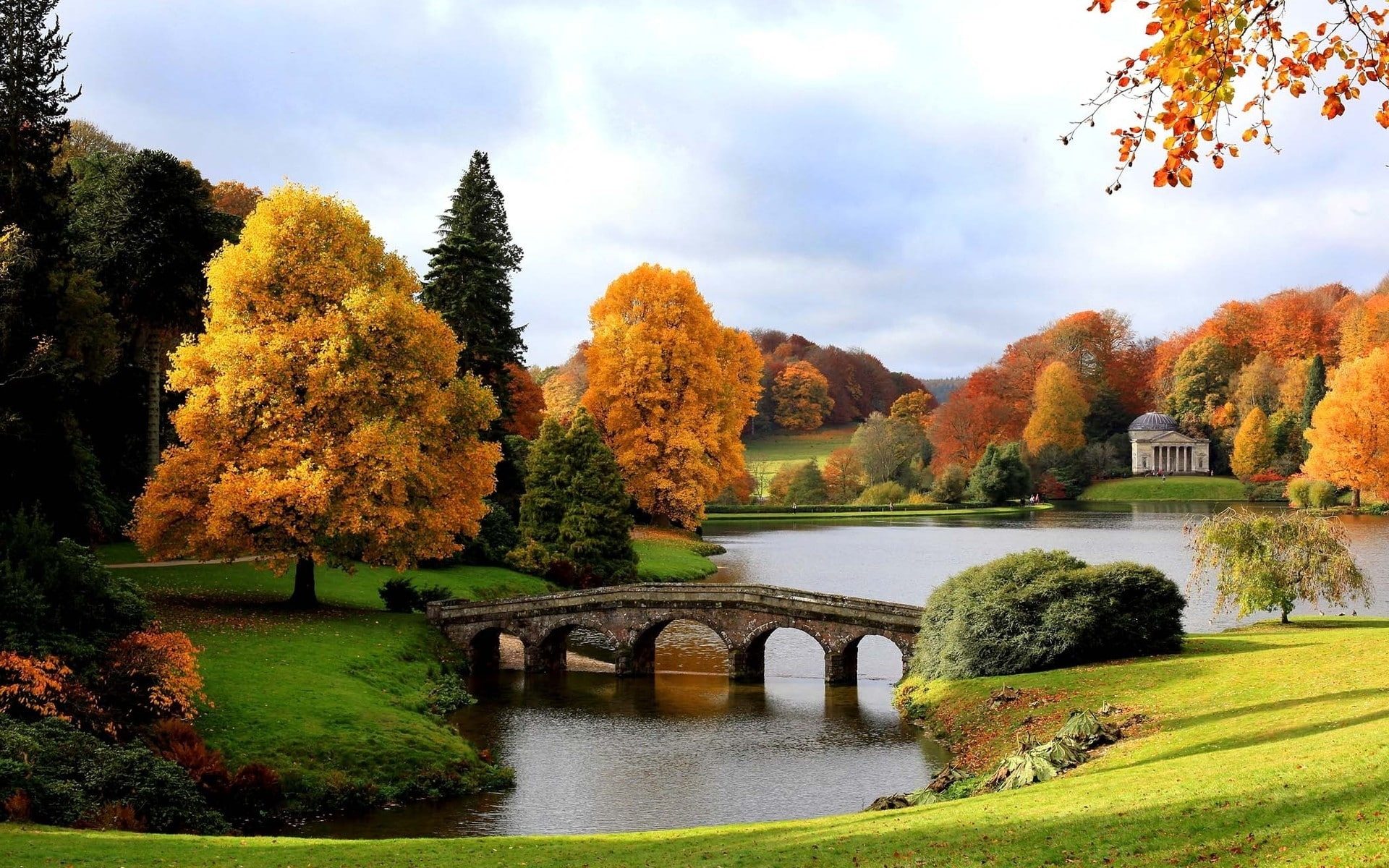gold, landscape, Palladin, 1080P, lake, bridge, england, pantheon, HD Wallpaper