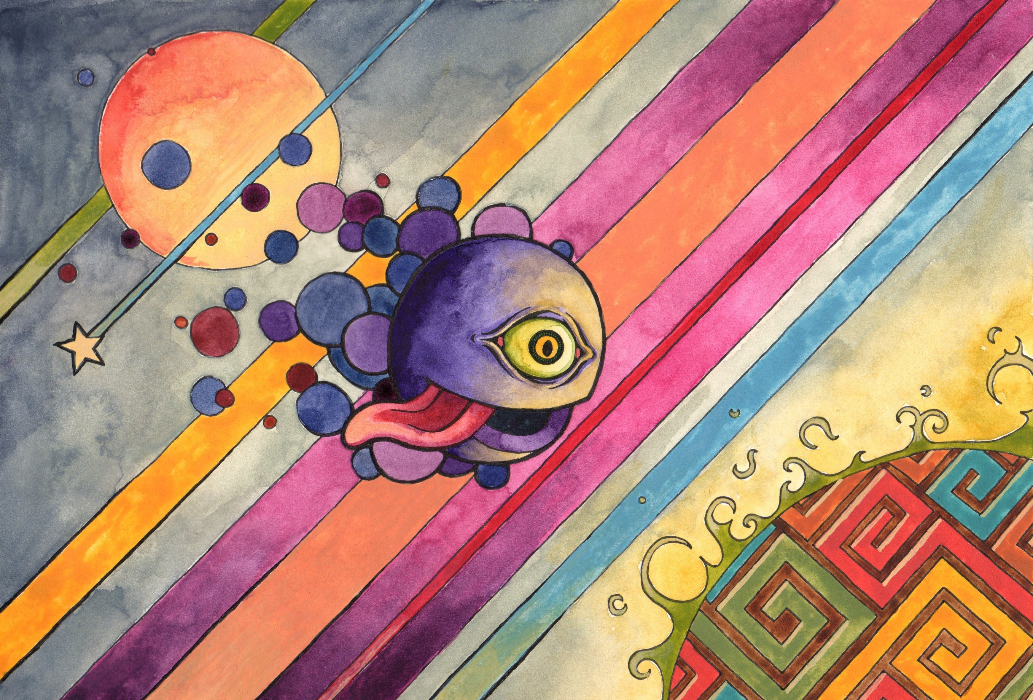 eyes, surreal, colorful, 2K, tongues, psychedelic, stripes, artwork, HD Wallpaper