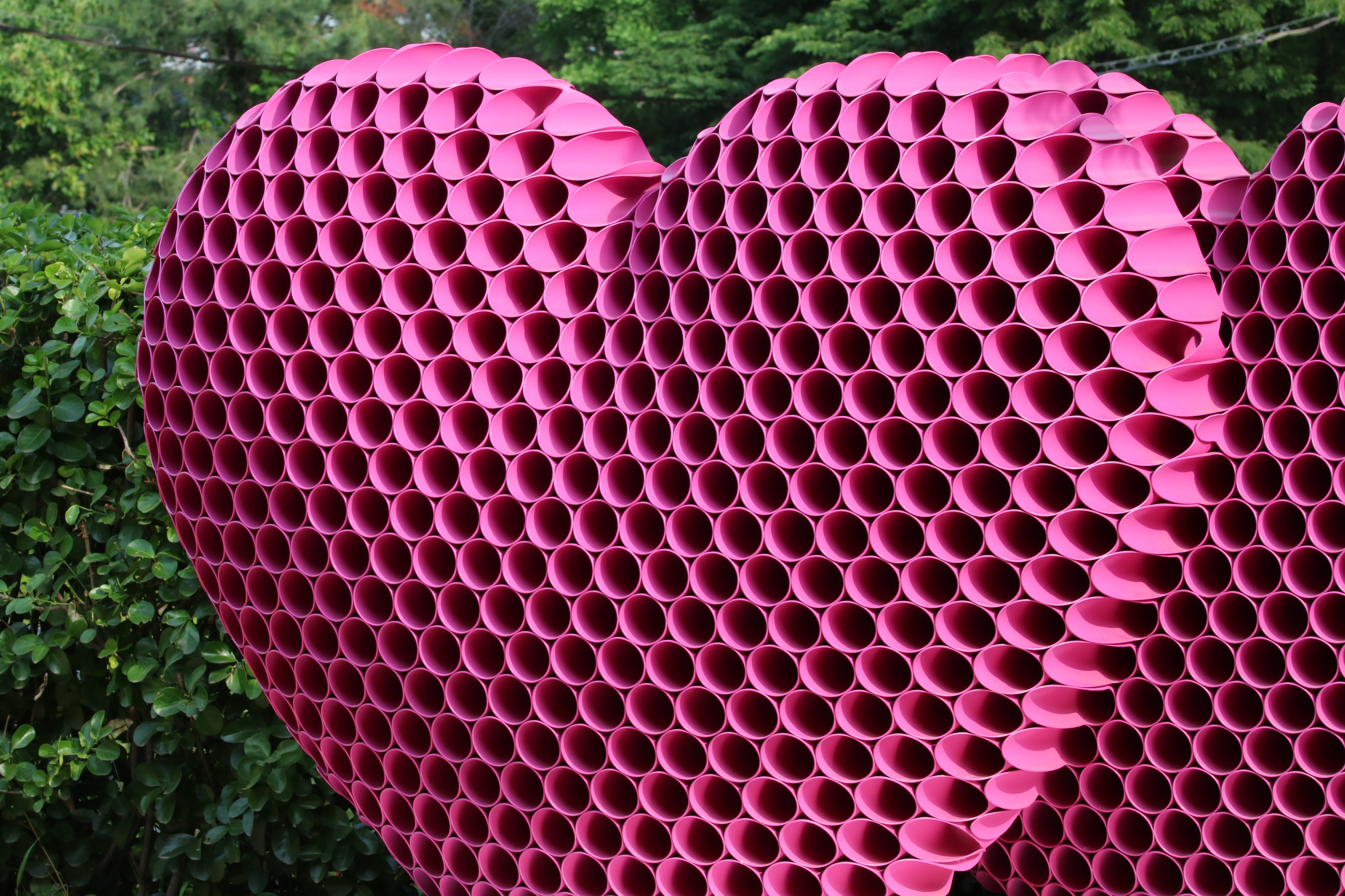 5K, day, metal, love, outdoors, positive emotion, pink color, petal, seoul, geometric shape, pattern, repetition, heart shape, garden, pretty flowers, HD Wallpaper