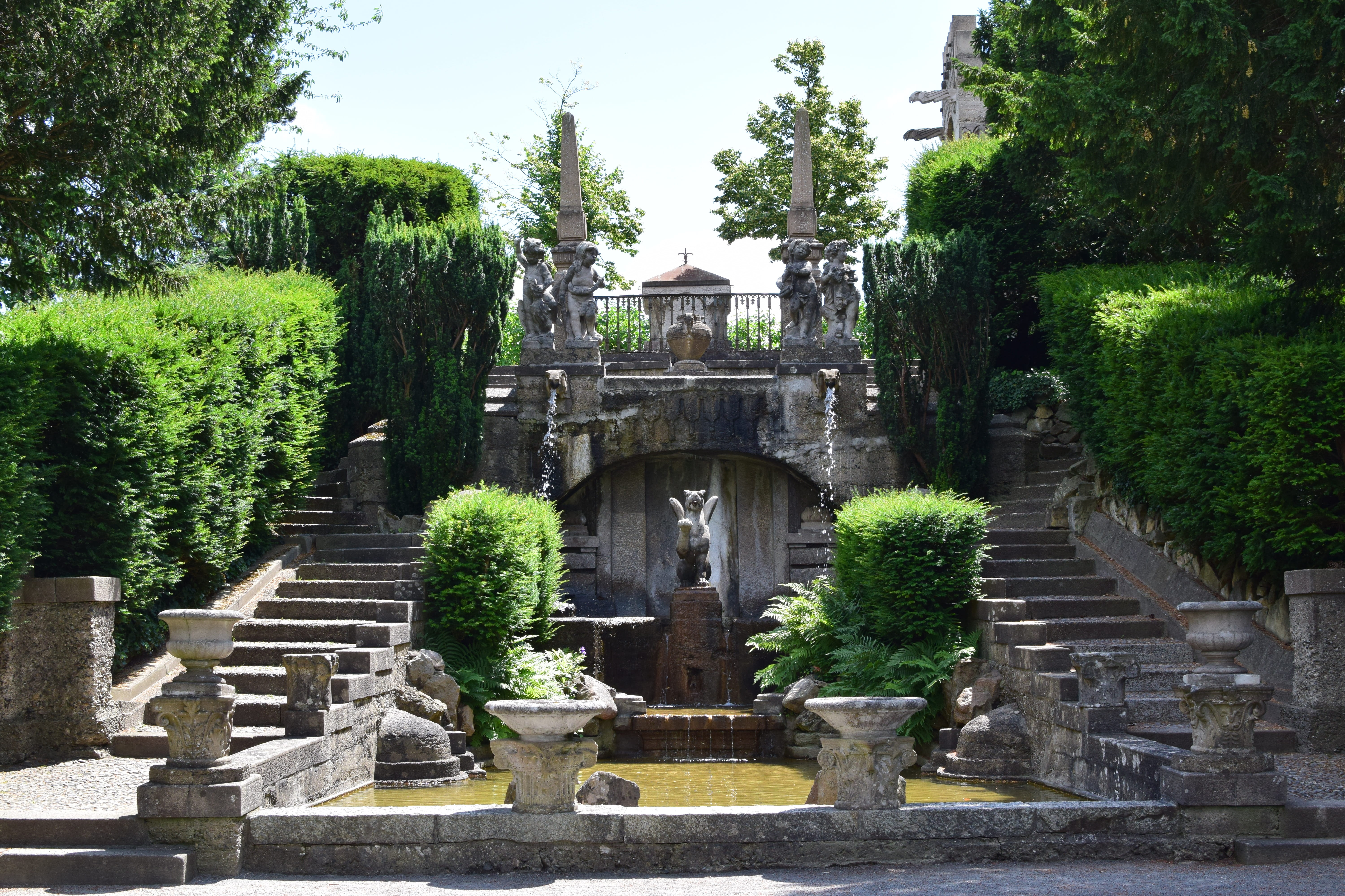 water, garden, nature, Rieder, plant, building exterior, green color, Rose Castle, formal garden, no people, day, growth, Stairs, architecture, sky, the past, HD Wallpaper