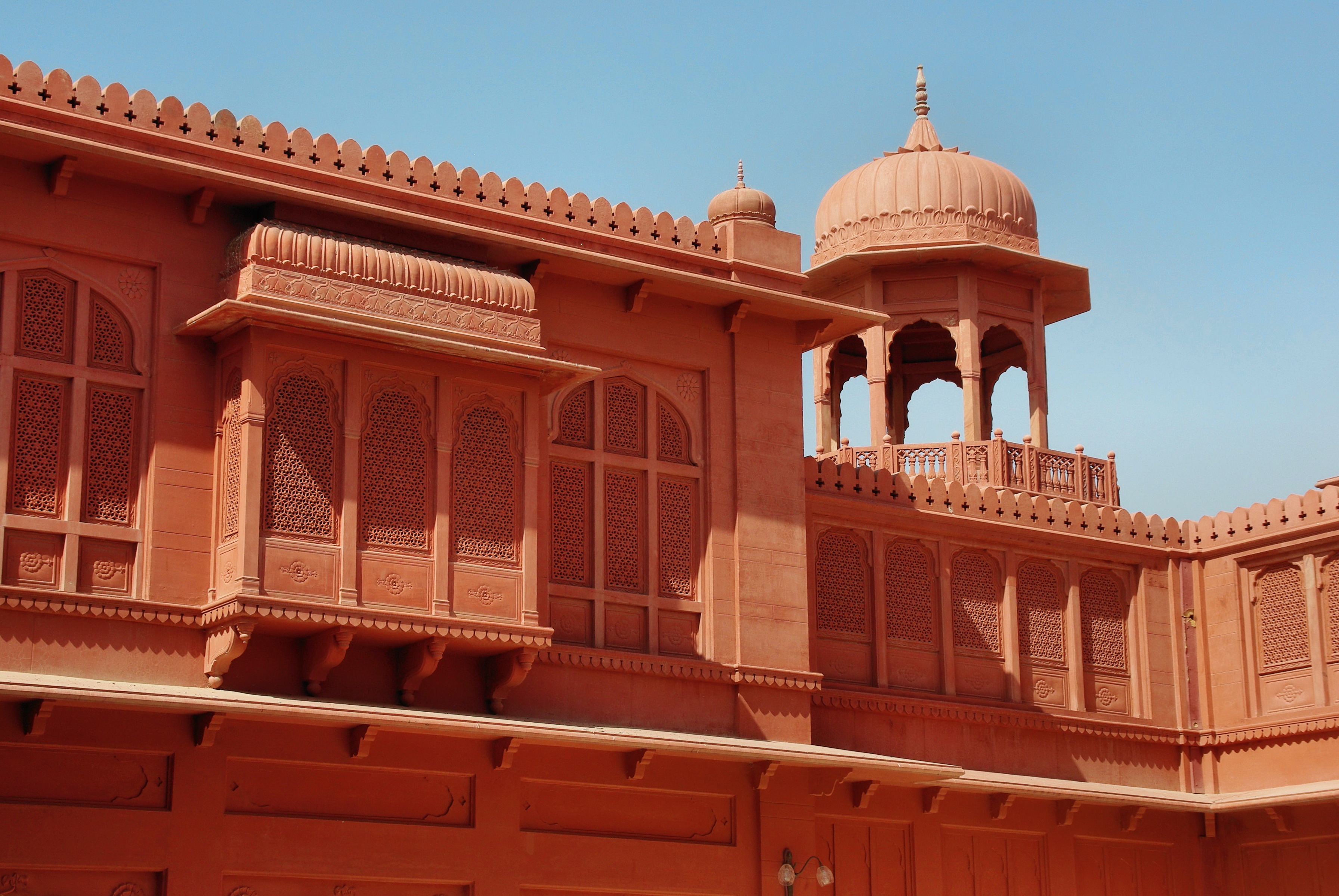 nature, sky, rajastan, outdoors, low angle view, built structure, city, day, 2K, building, clear sky, ornate, architecture, no people, the past, architectural column, HD Wallpaper