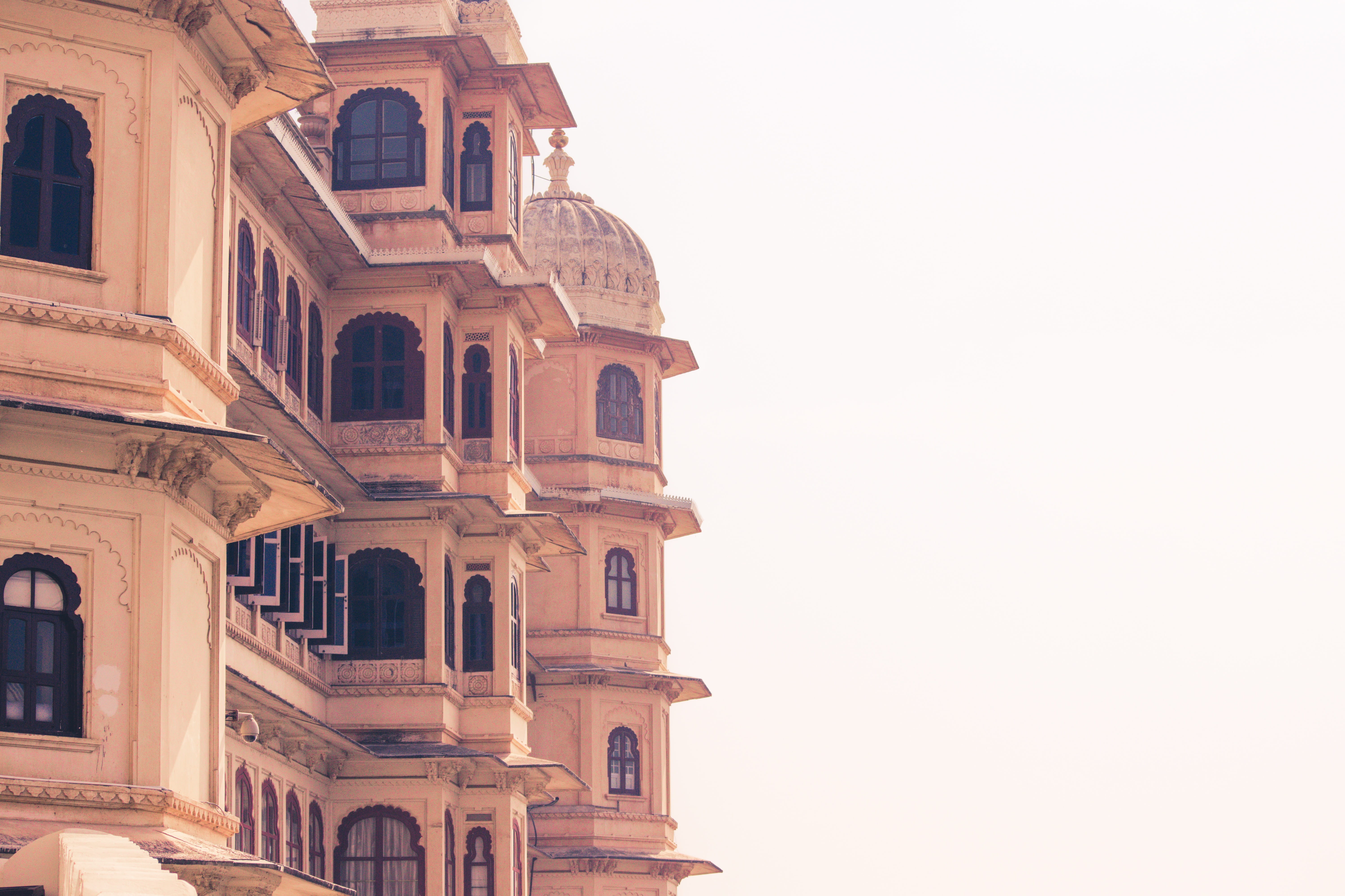 outdoors, udaipur, copy space, photography, brown, stone, arch, sky, architectural, the past, old, vacation, built structure, palace, windows, low angle view, HD Wallpaper