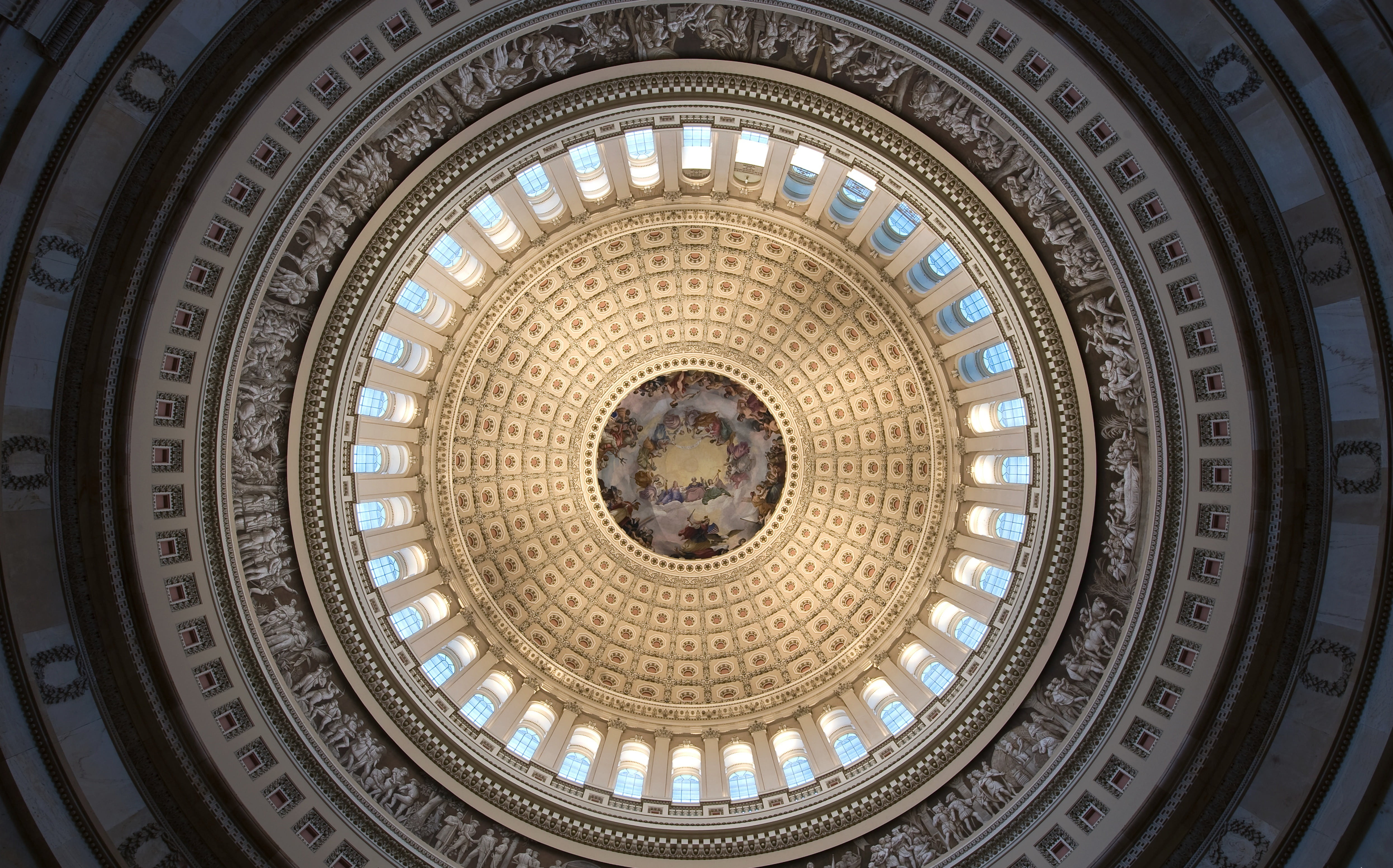 circle, destinations, landmark, ornate, interior, ceiling, indoors, geometric shape, washington dc, no people, shape, artistic, built structure, 4K, cupola, HD Wallpaper