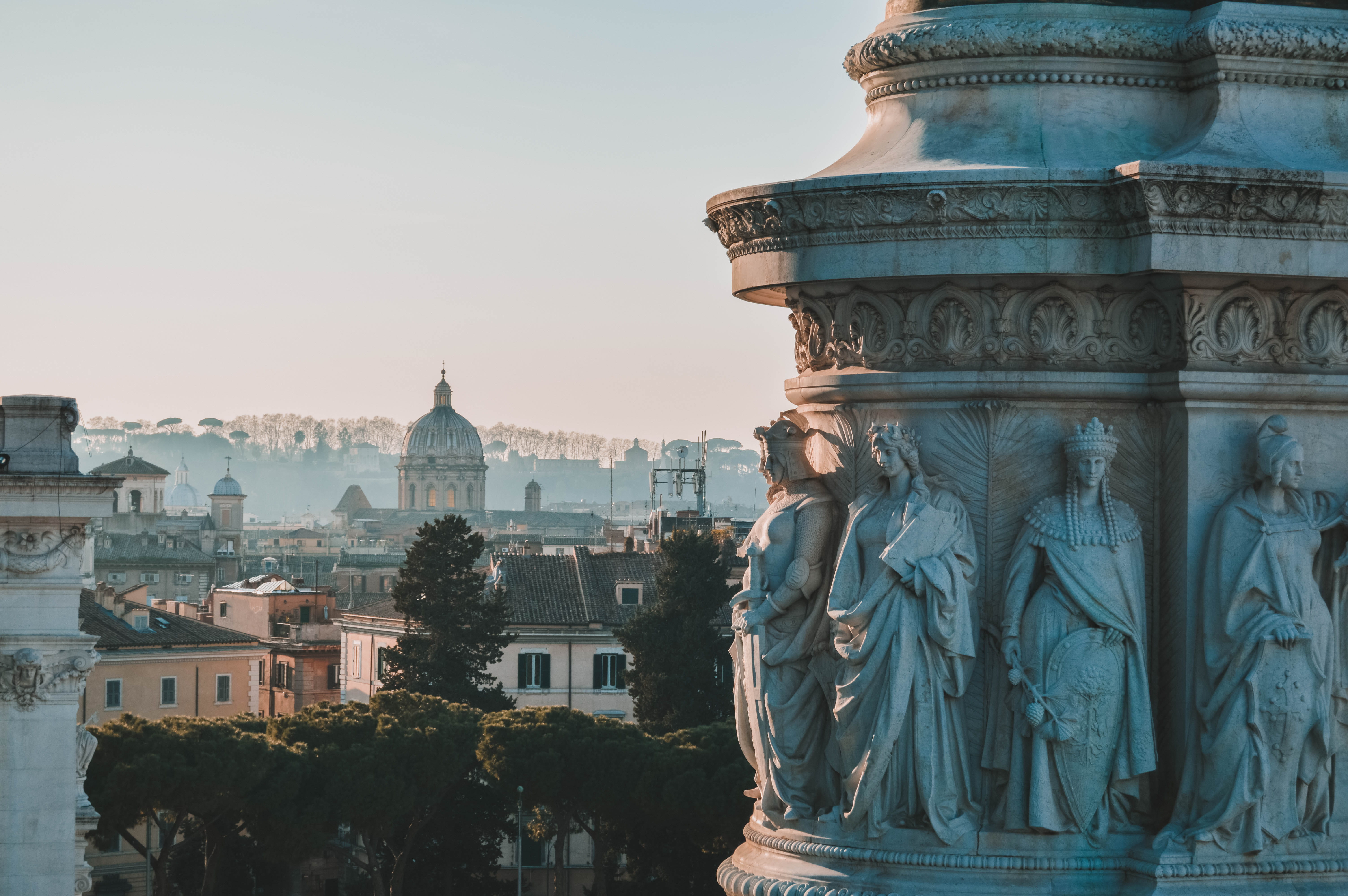 spire, outdoors, sculpture, column, no people, monument, urban, metropolis, the past, downtown, religion, art, travel, concrete, representation, rome, sky, HD Wallpaper