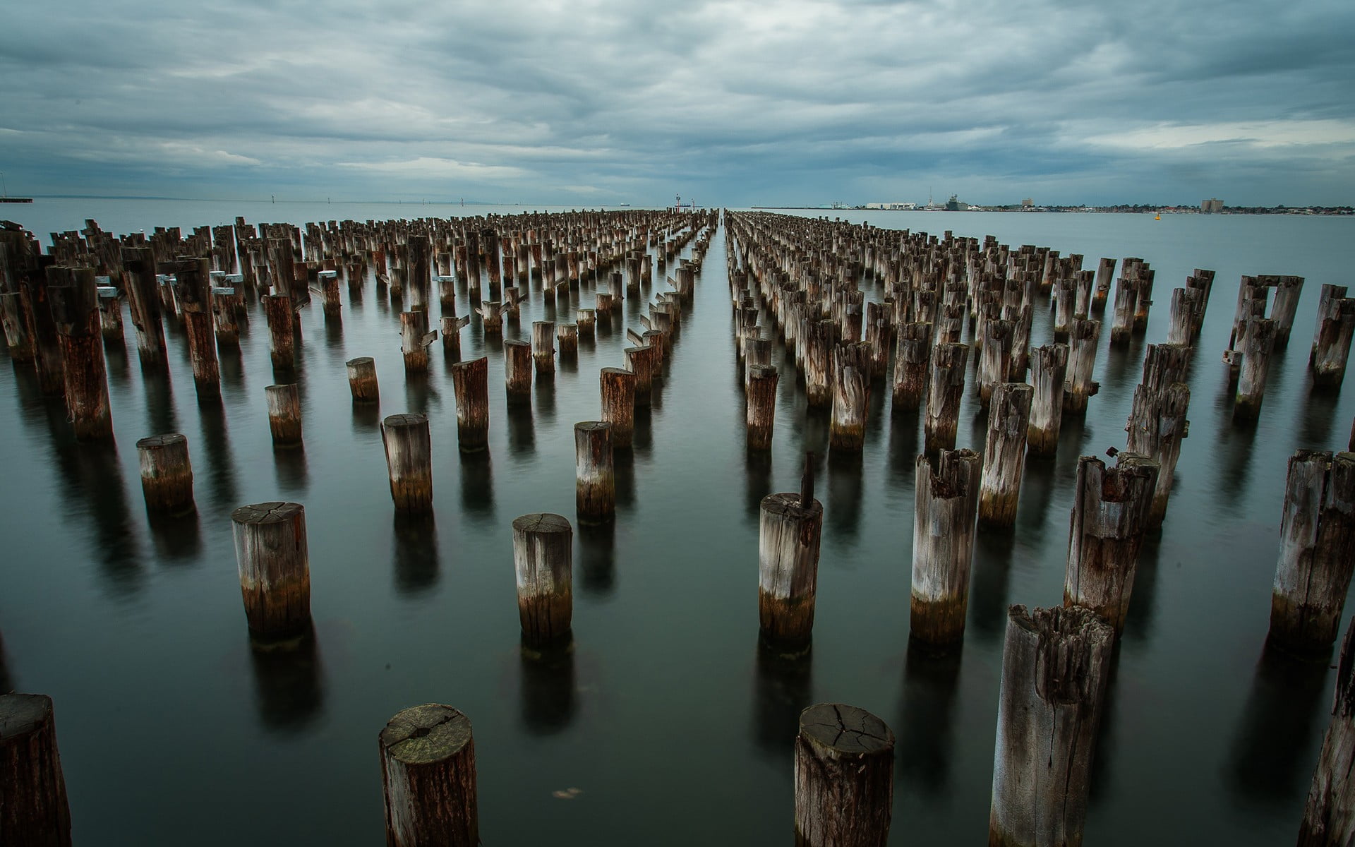 nature, water, white, day, groyne, sky, tranquility, post, horizon over water, in a row, land, scenics - nature, cloud - sky, landscape, sea, wood - material, HD Wallpaper